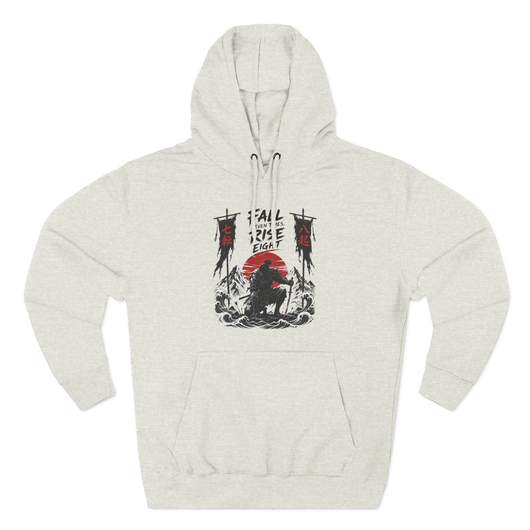 Samurai Sunset Hoodie — "Fall Rise Fight" Graphic Fleece Hoodie