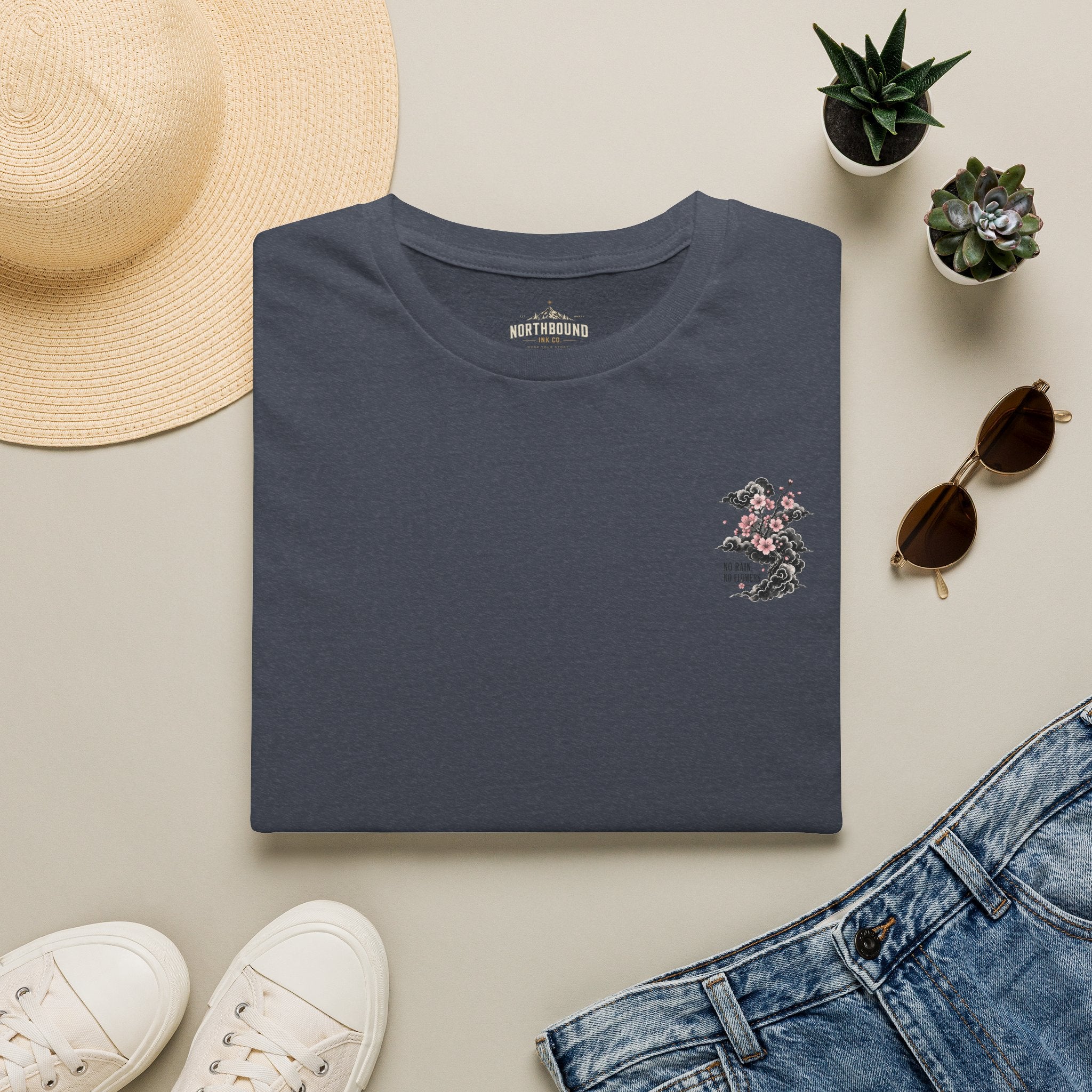 Floral Pocket Cat T‑Shirt — Petite Cherry Blossom Kitten Graphic