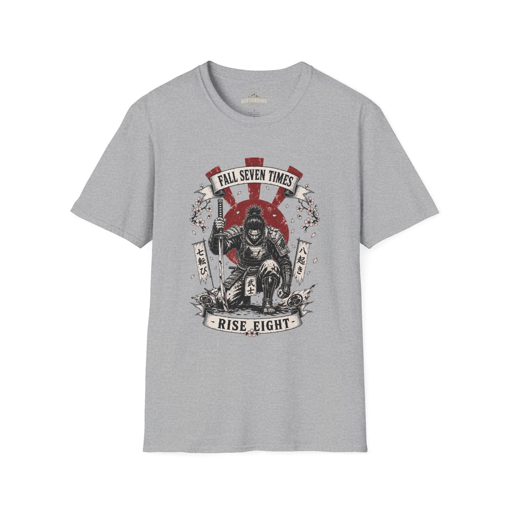 T-Shirt — “Fall Seven Times, Rise Eight” Samurai Graphic Tee