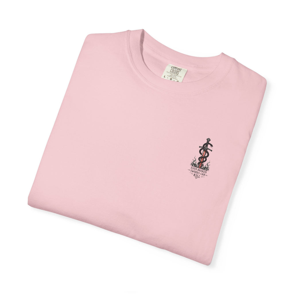 Graphic T-Shirt — 'Even Broken Swords Can Kill' Snake & Sword Back Print