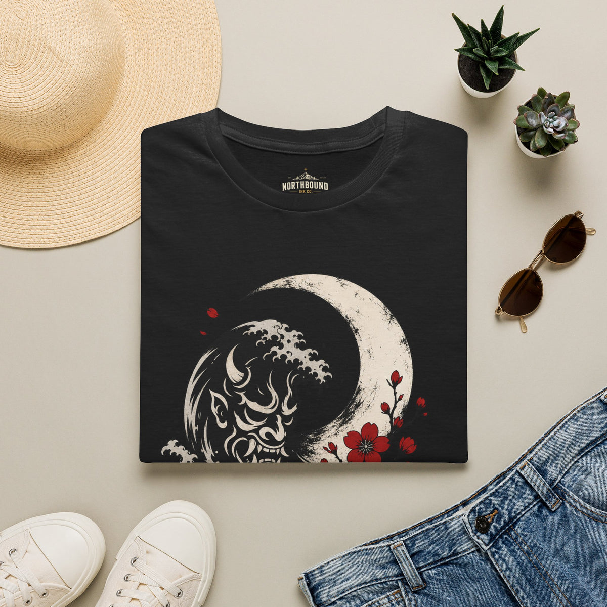 Moon & Wave Graphic T-Shirt — "The Moon Does Not Fight The Night"