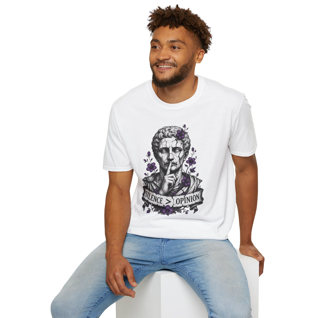 Statue 'Silence Is Opinion' T-Shirt — Gothic Floral Graphic Tee
