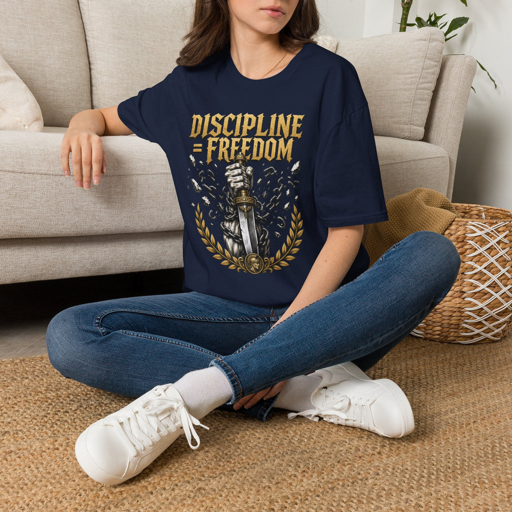 Discipline = Freedom T-Shirt — Motivational Sword & Fist Design