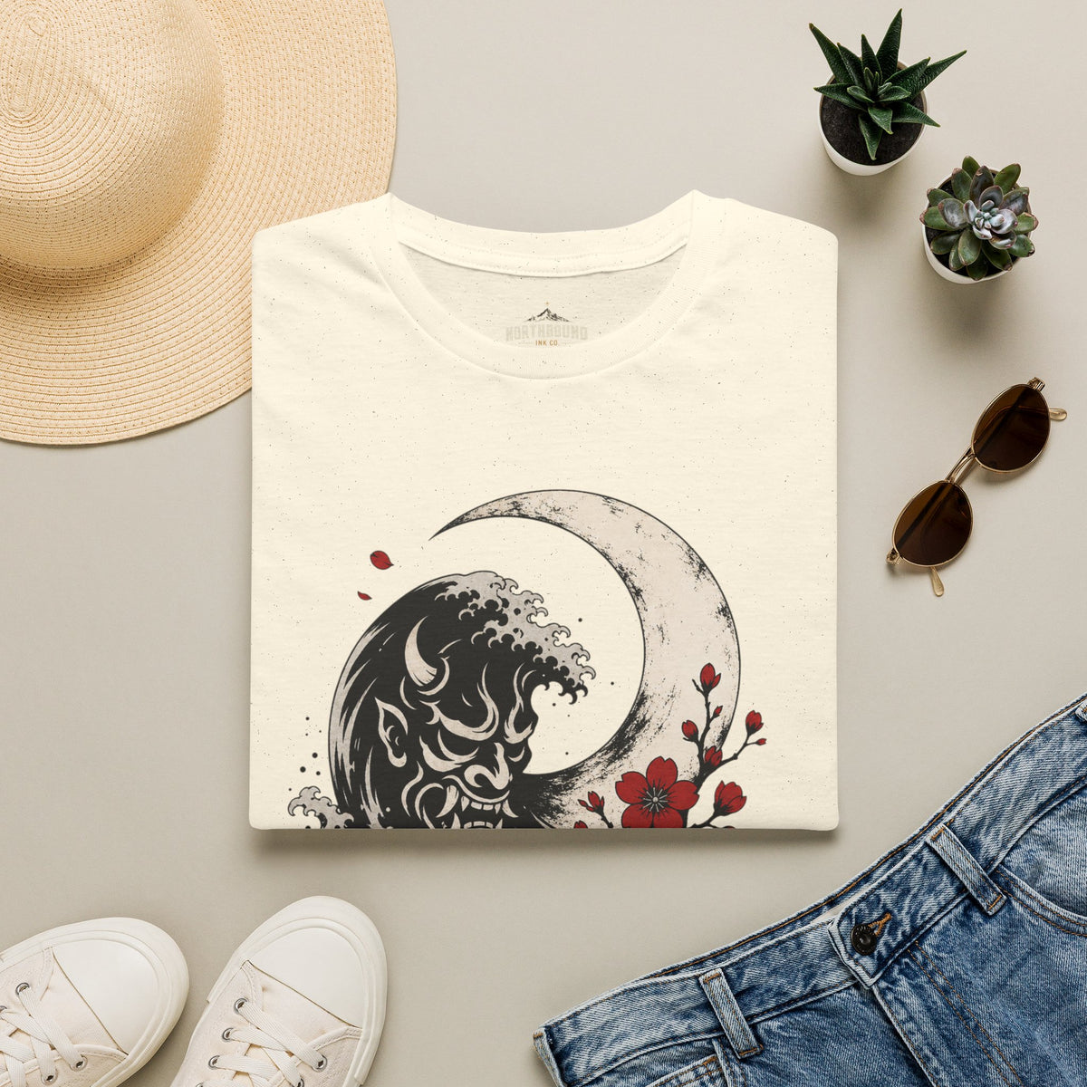 Moon & Wave Graphic T-Shirt — "The Moon Does Not Fight The Night"