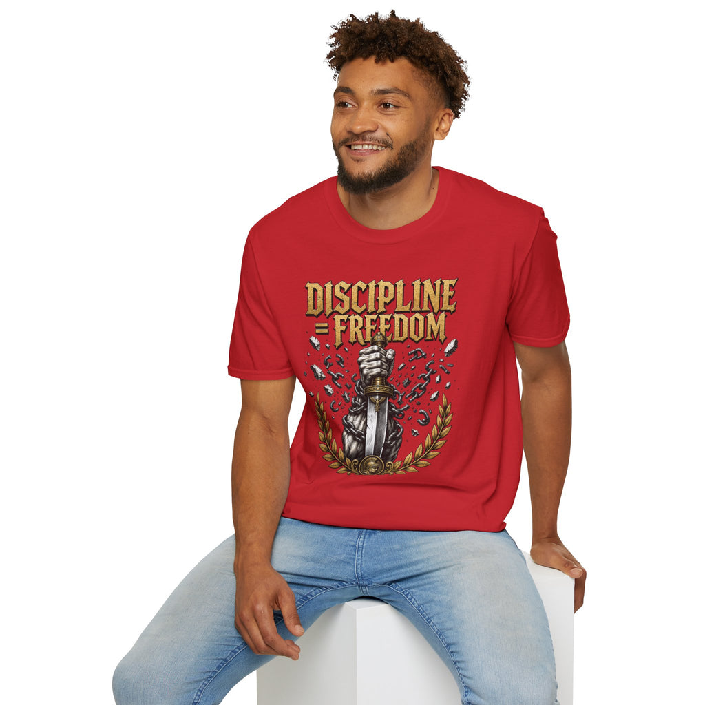 Discipline = Freedom T-Shirt — Motivational Sword & Fist Design