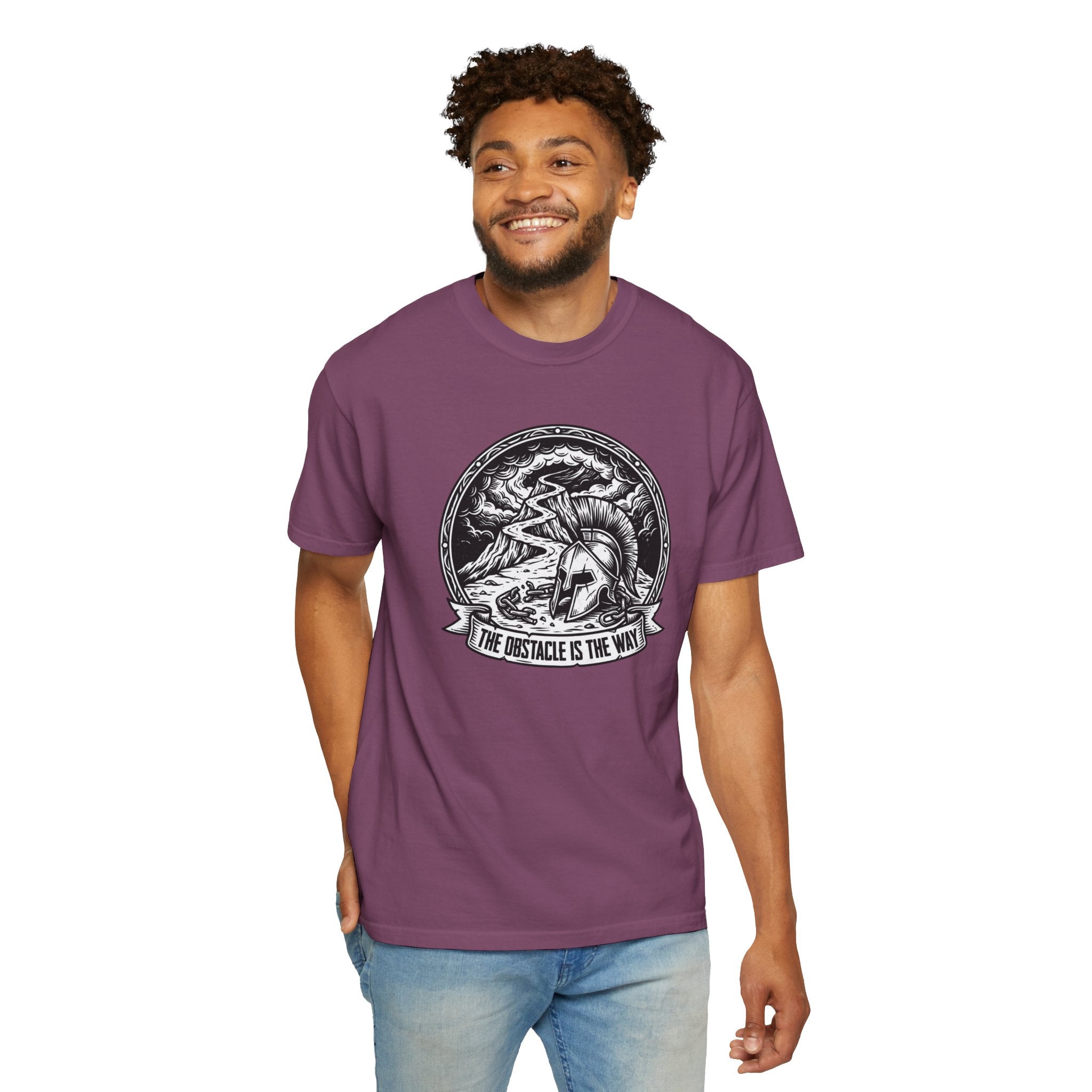T-Shirt — 'The Obstacle Is The Way' Spartan Helmet Graphic Tee