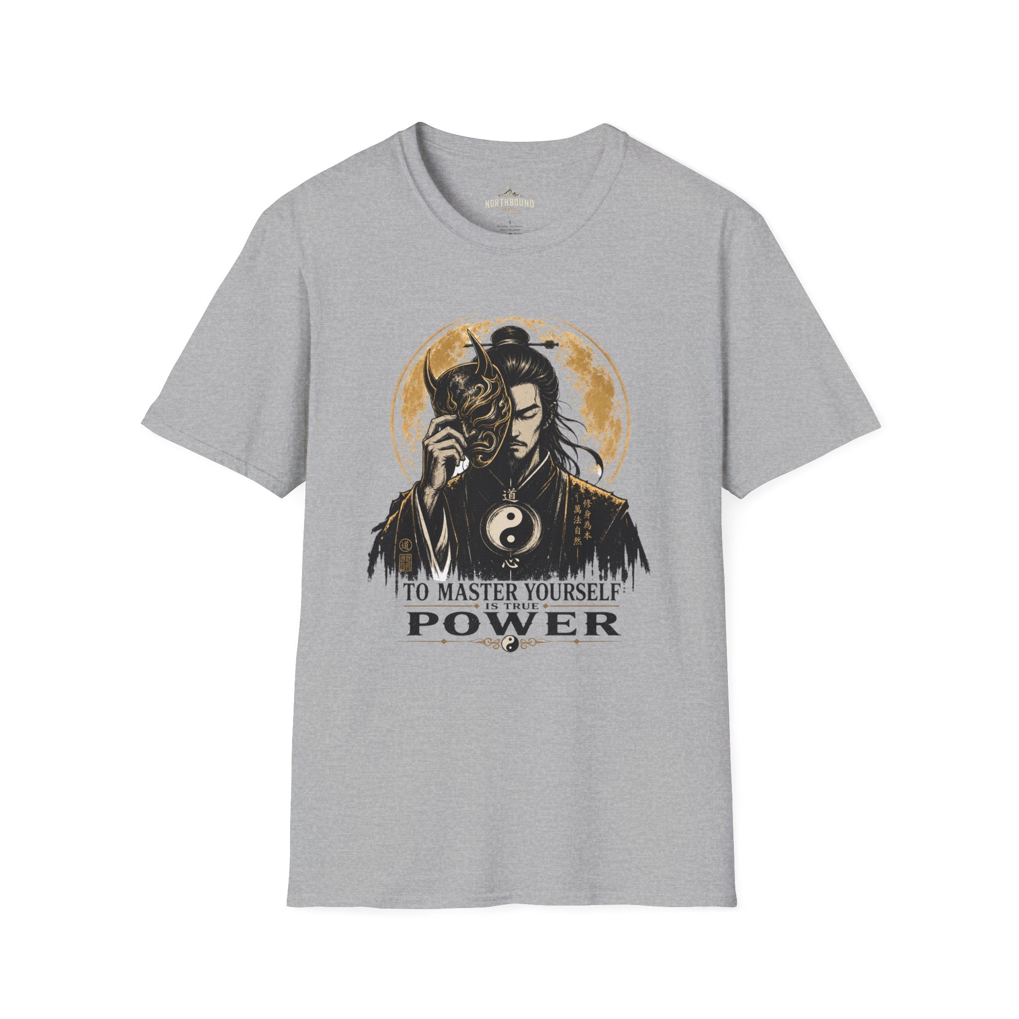 Samurai Mask Tee — "To Master Yourself Is Power" Graphic T-Shirt