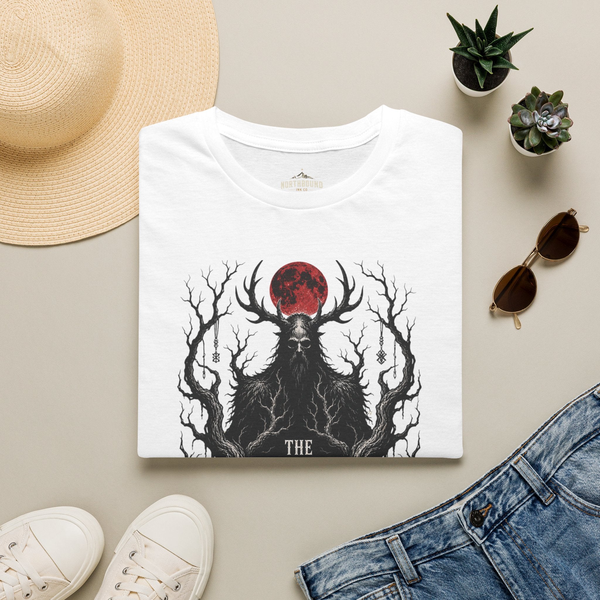 Forest Watcher T-Shirt — 'The Forest Watches' Red Moon Deer Spirit Tee