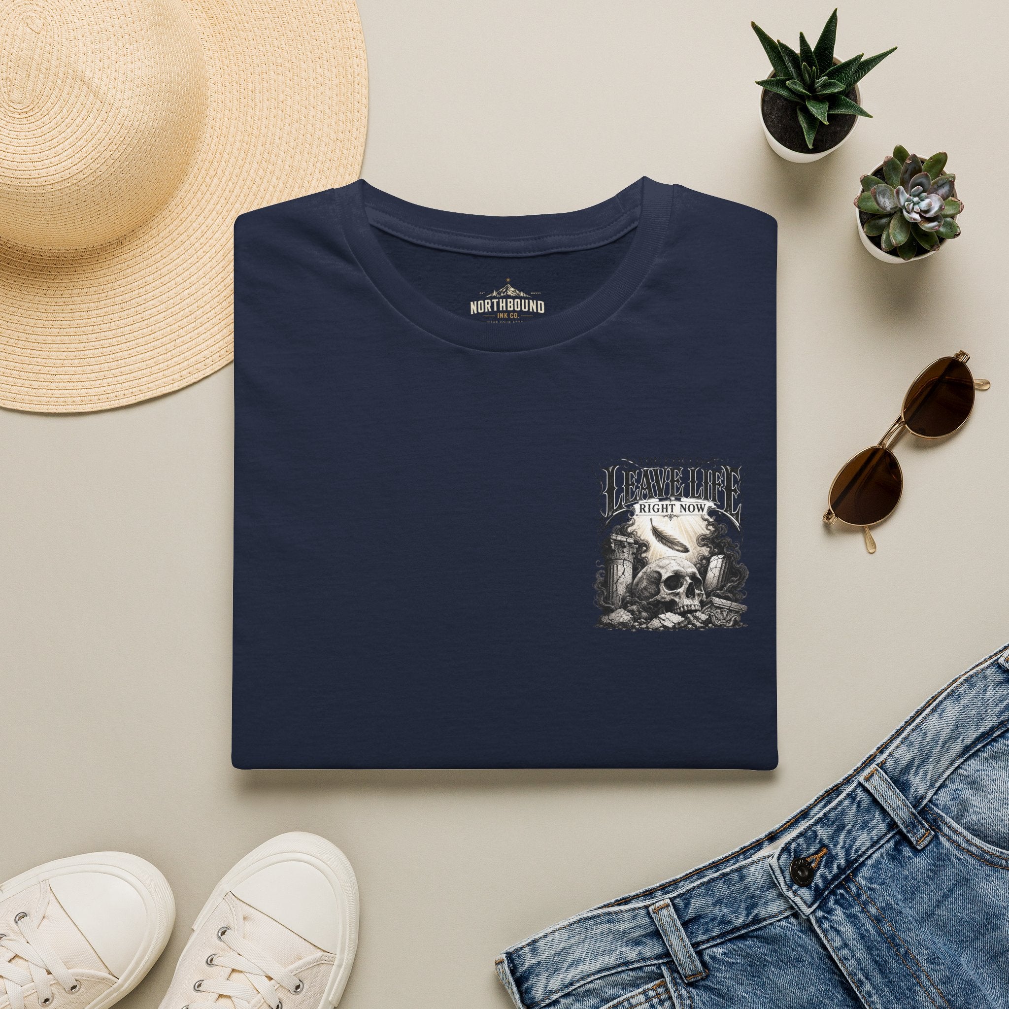 Skull & Mountains T-Shirt — "Leave Life" Adventure Graphic Tee