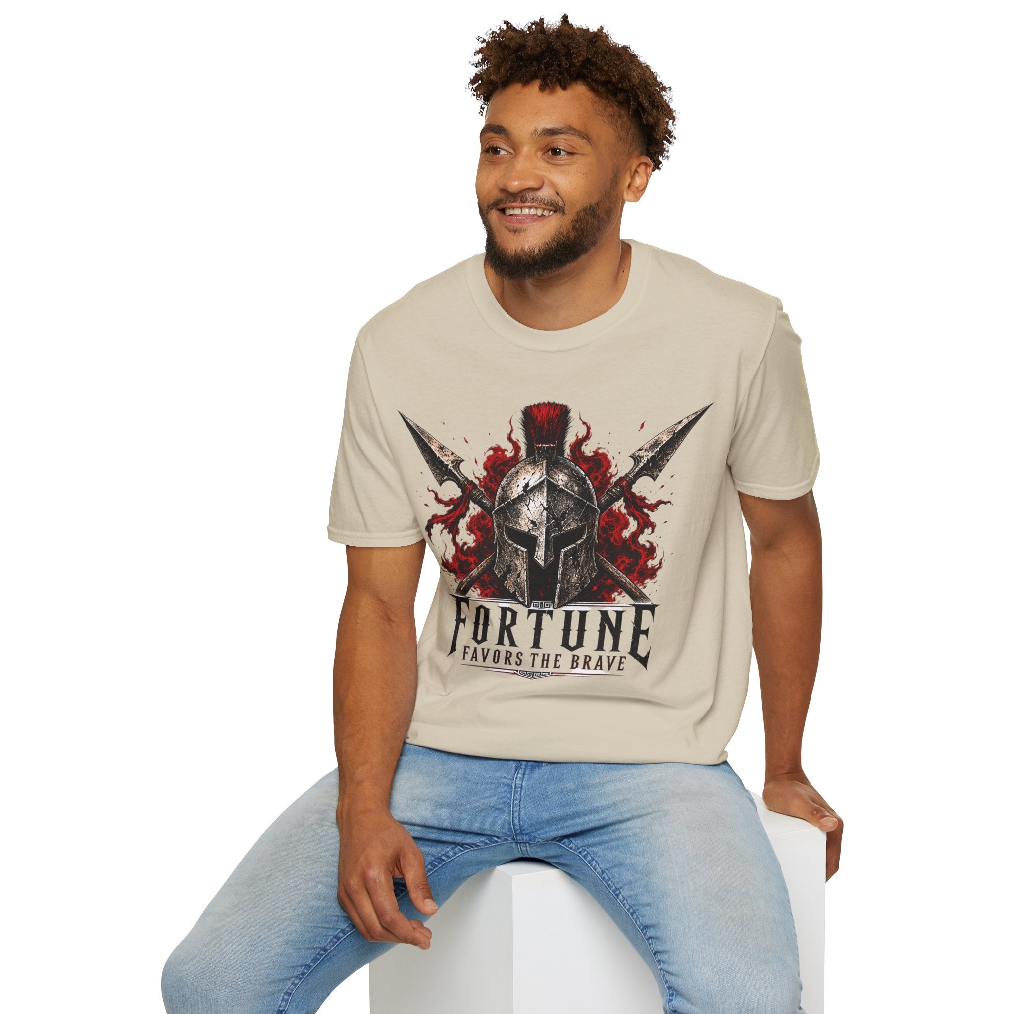 Warrior Helmet T-Shirt — "Fortune Favors the Brave" Spartan Helmet Graphic Tee