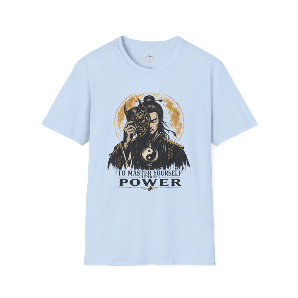 Samurai Mask Tee — "To Master Yourself Is Power" Graphic T-Shirt