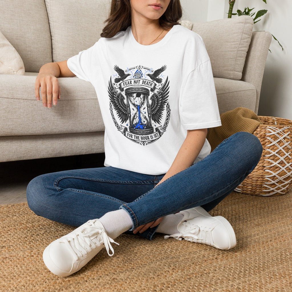 Fear Not Death T‑Shirt — Viking Hourglass Shield Design