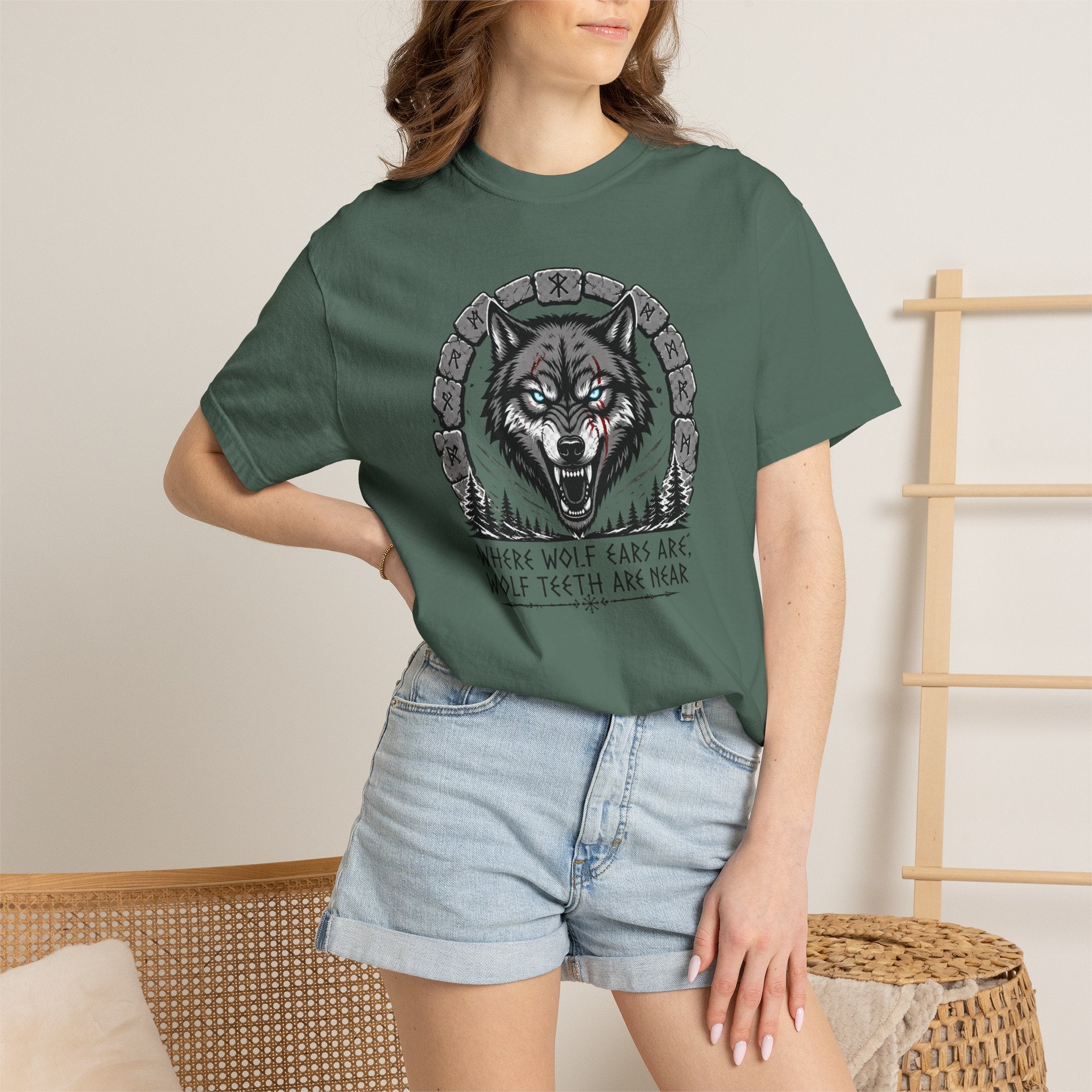 Wolf Head T-Shirt — "Where Wolf Ears Are, Wolf Teeth Are Near" Graphic Tee