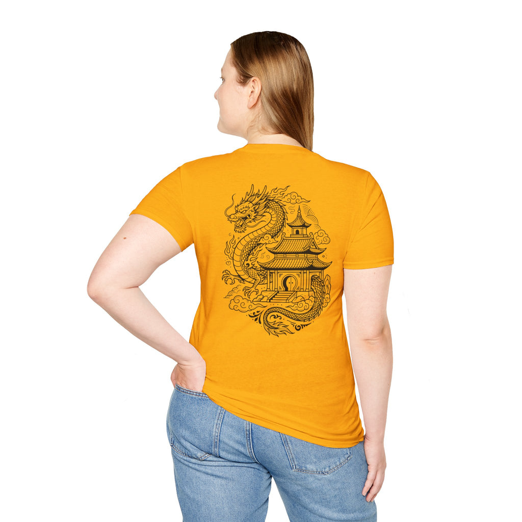 Dragon Crest Pocket T-Shirt — Small Intricate Dragon Chest Graphic