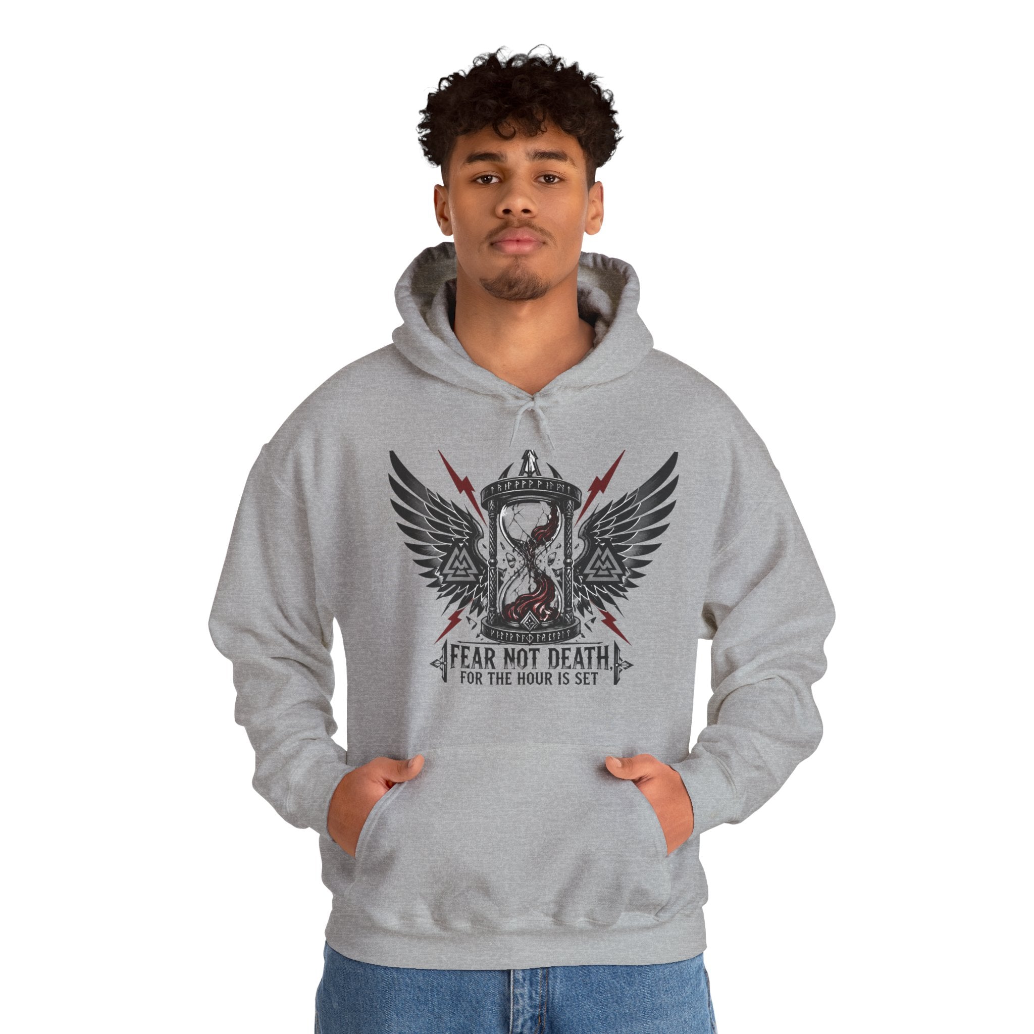 Fear Not Death Hourglass Wings Hoodie — Gothic Inspirational Pullover