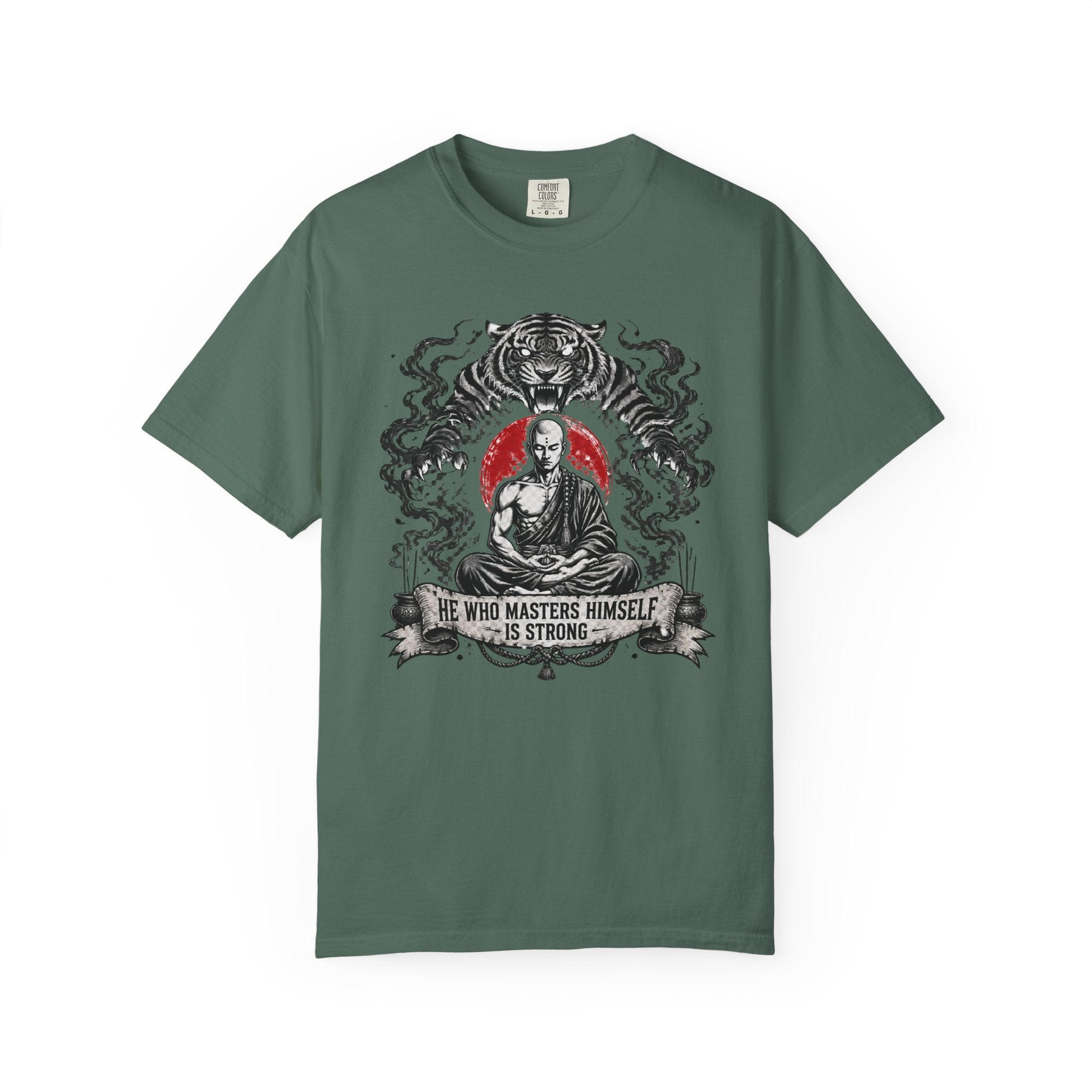 Meditation Tiger T-Shirt — "He Who Masters Himself is Strong" Zen Graphic Tee
