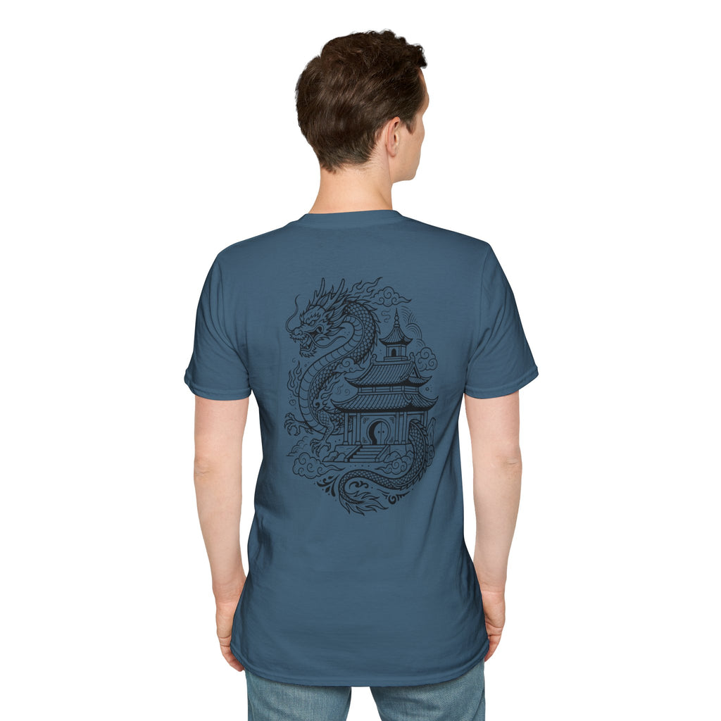 Dragon Crest Pocket T-Shirt — Small Intricate Dragon Chest Graphic