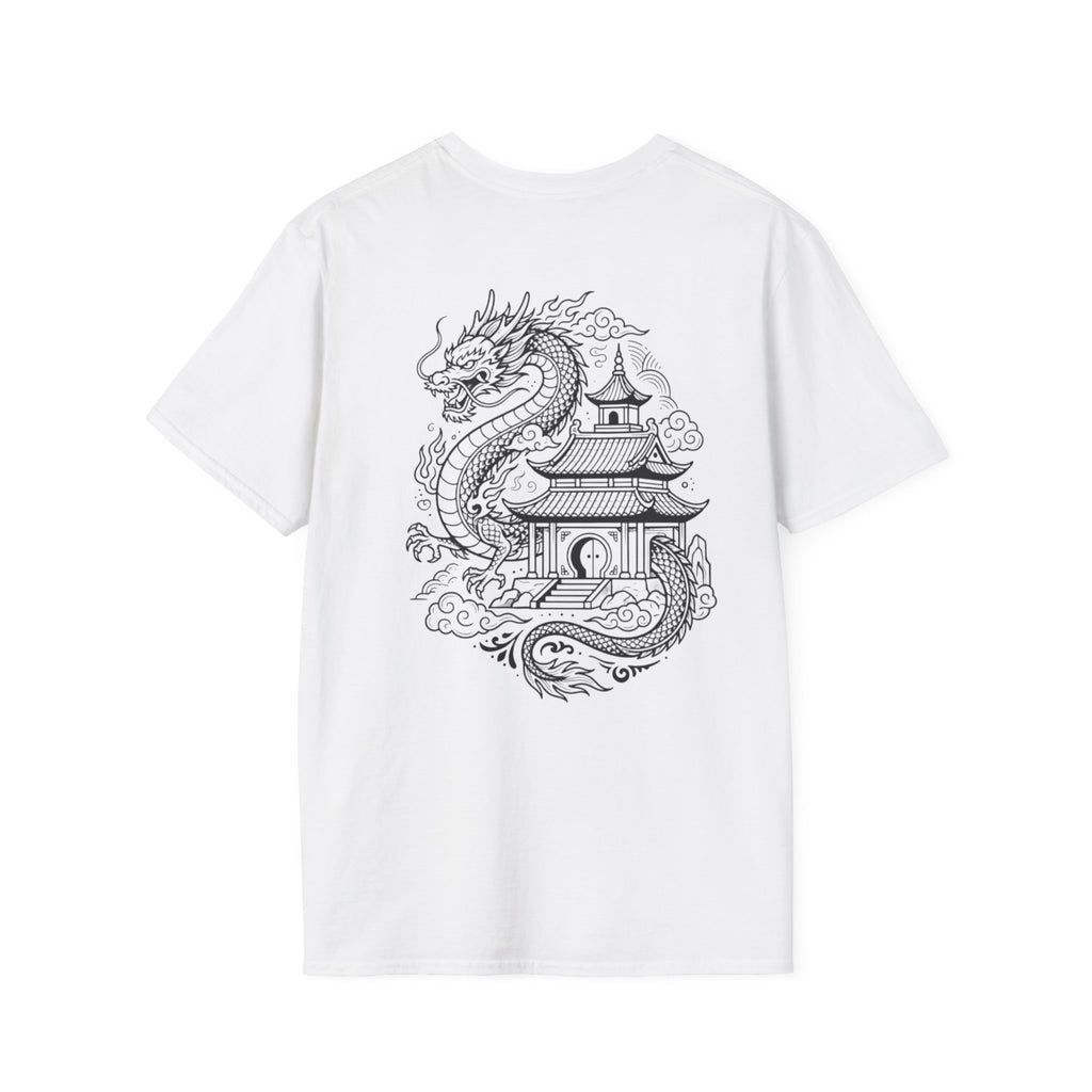 Dragon Crest Pocket T-Shirt — Small Intricate Dragon Chest Graphic