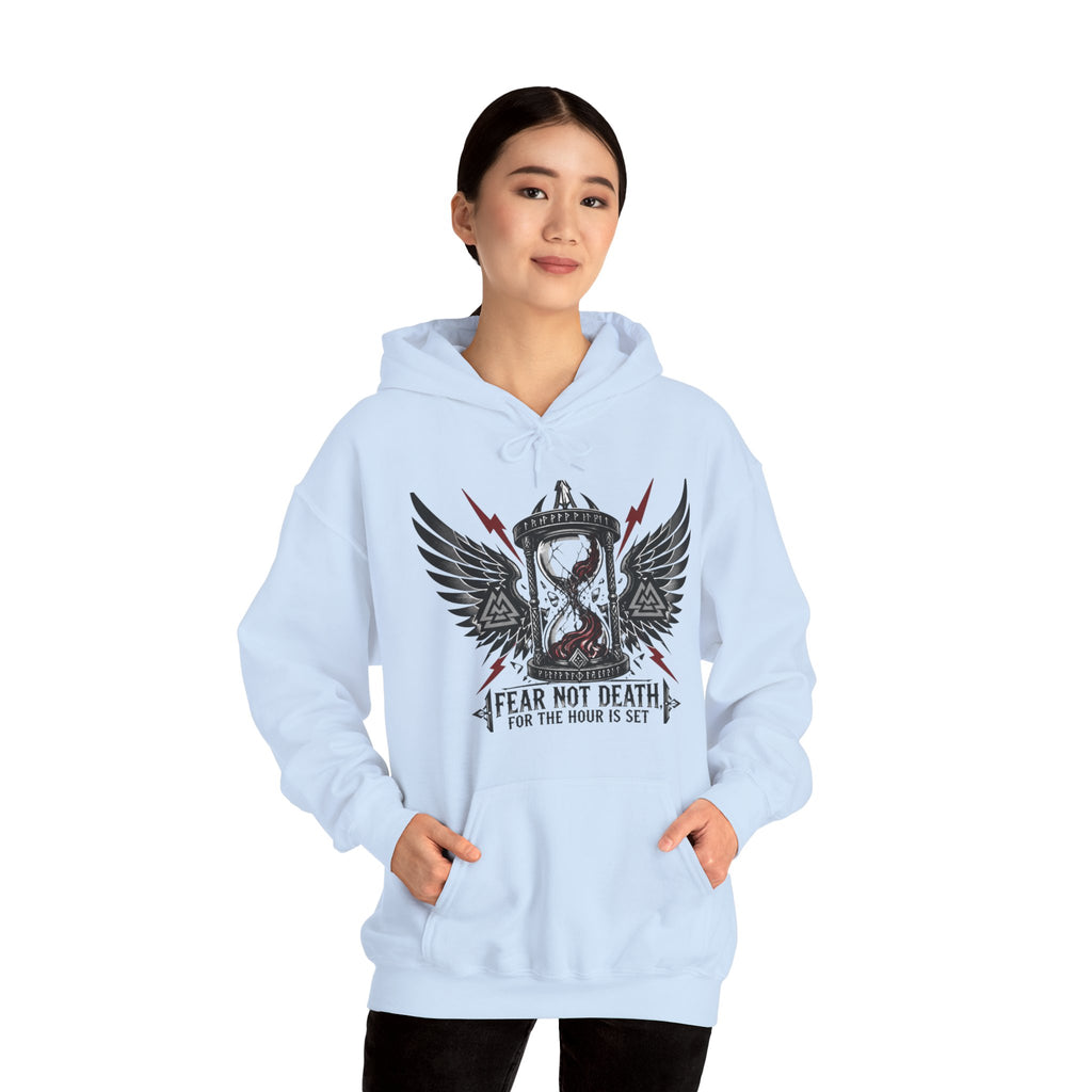 Fear Not Death Hourglass Wings Hoodie — Gothic Inspirational Pullover