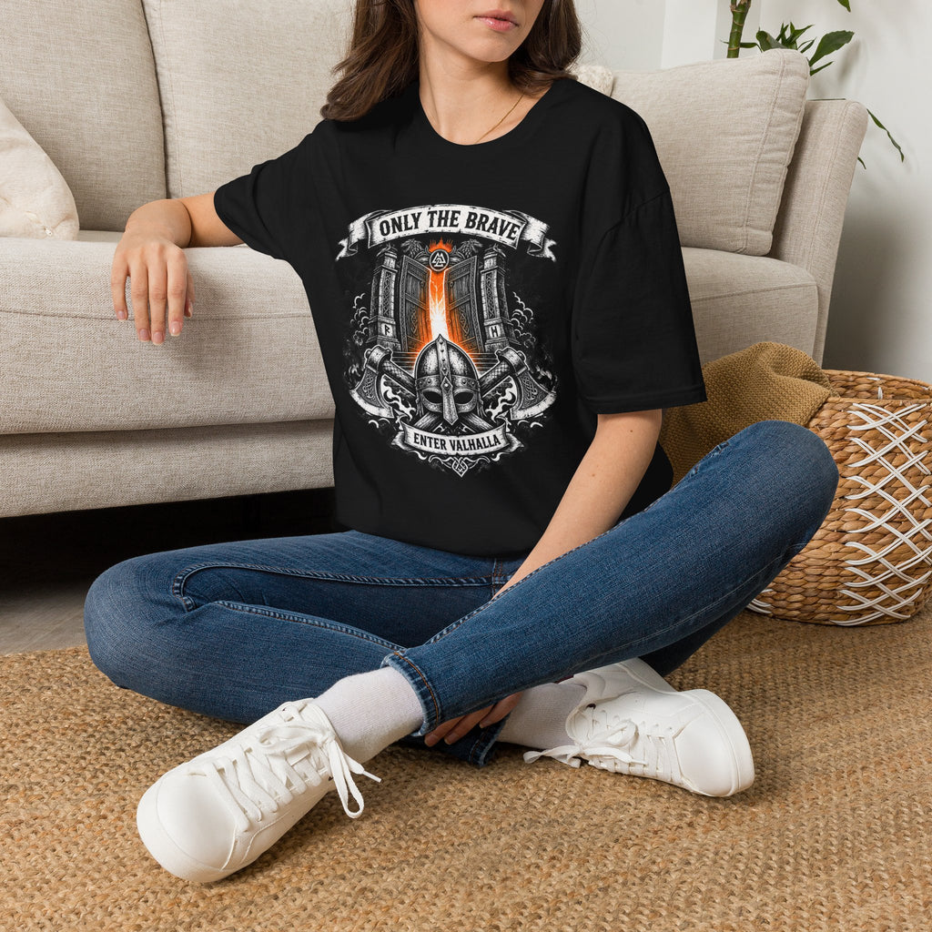 Only The Brave T-Shirt — Gothic Knight Helmet & Castle Illustration