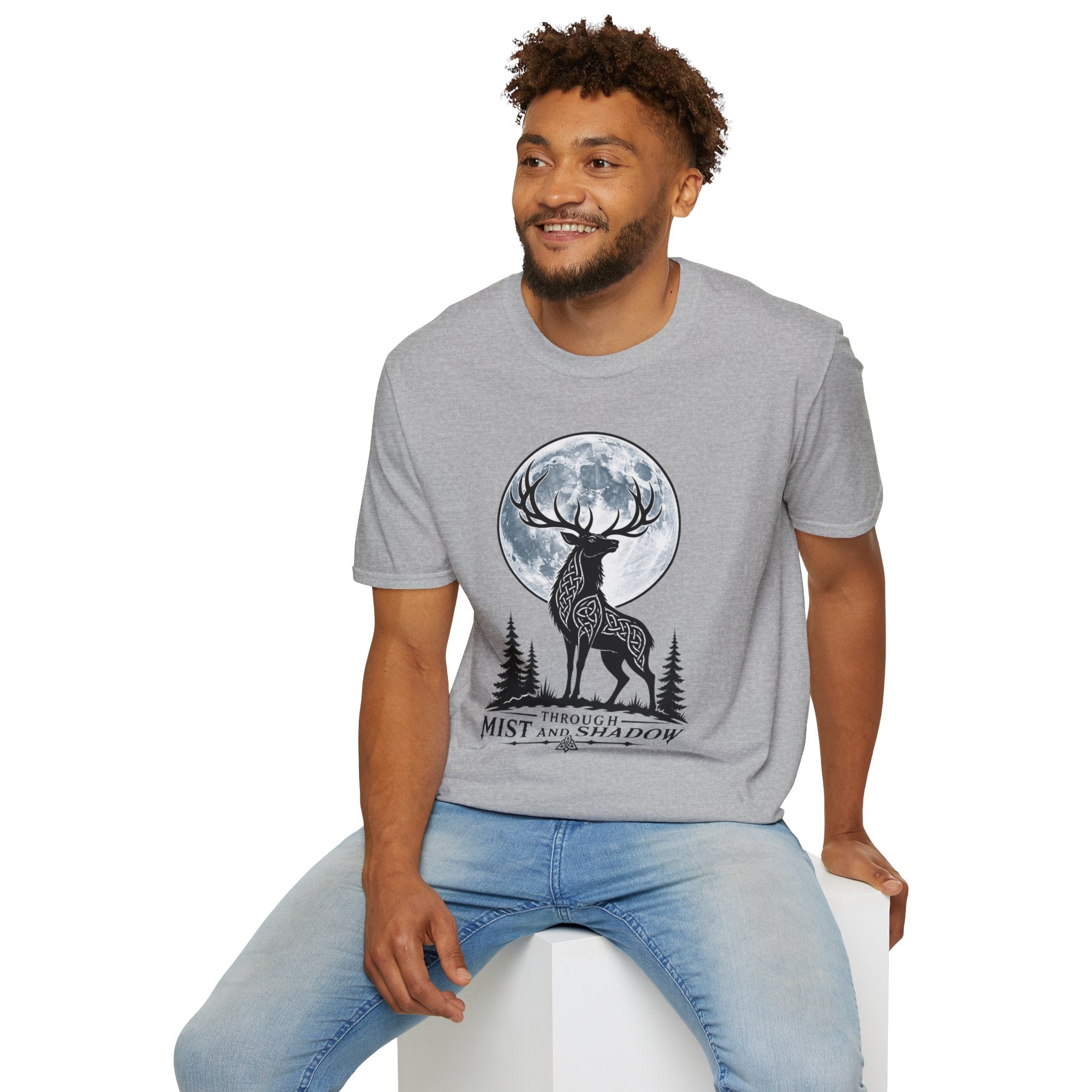 Deer Moon T‑Shirt — 'Mist and Shadow' Woodland Stag Graphic Tee