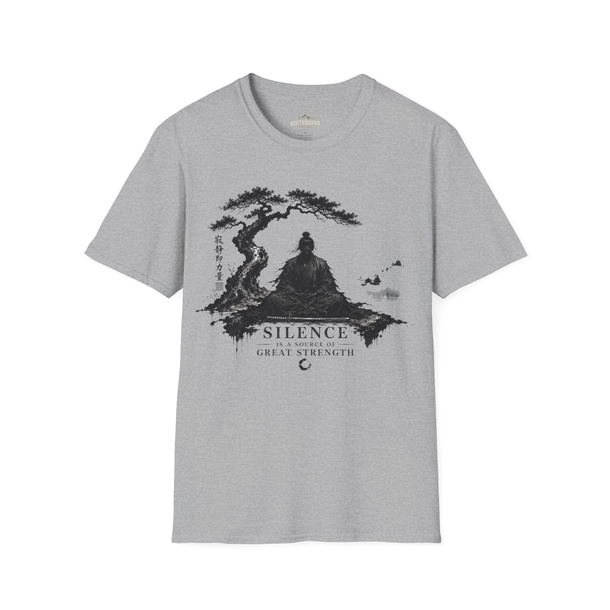 Meditation Zen T-Shirt — 'Silence Is Great Strength' Minimal Bonsai Buddha Tee