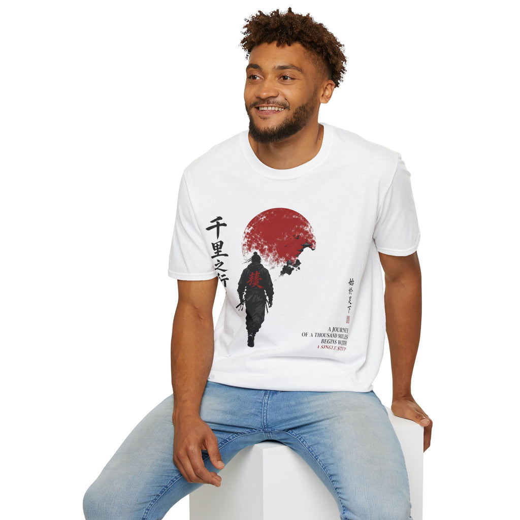 Samurai Walk T-Shirt — Red Sun Japanese Warrior Graphic