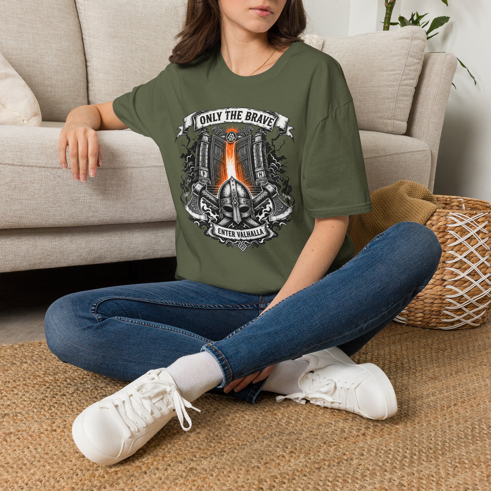 Only The Brave T-Shirt — Gothic Knight Helmet & Castle Illustration