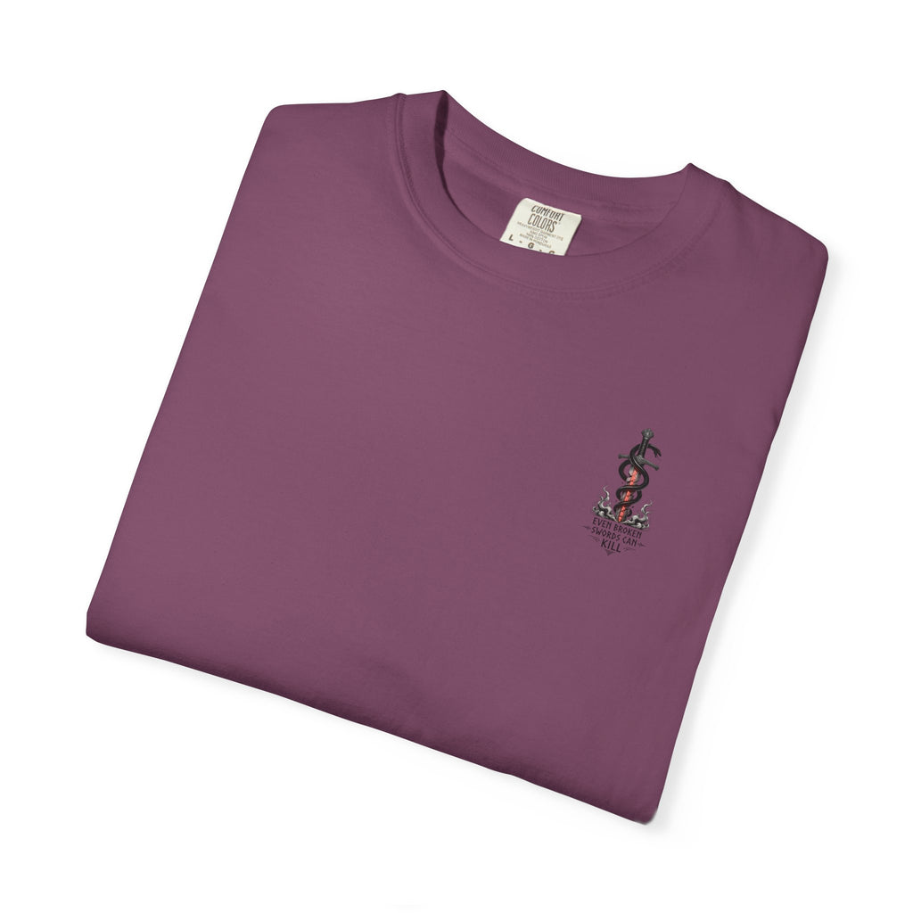 Graphic T-Shirt — 'Even Broken Swords Can Kill' Snake & Sword Back Print