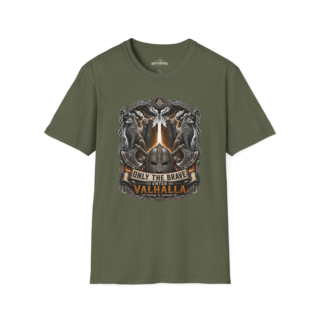 Valhalla T-Shirt — "Only The Brave" Viking Shield Tee