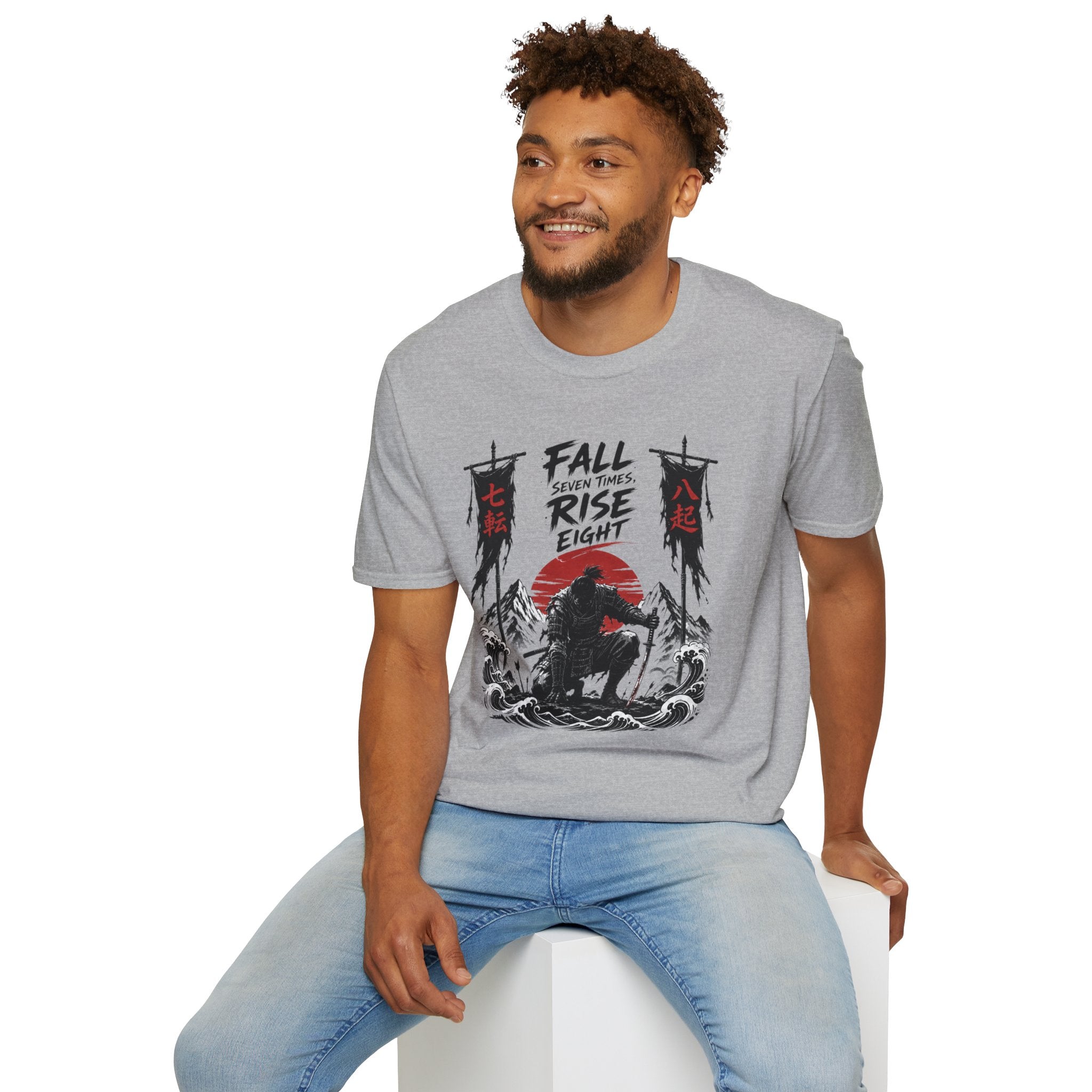 T-Shirt — “Fall Seven Times, Rise Eight” Samurai Graphic Tee
