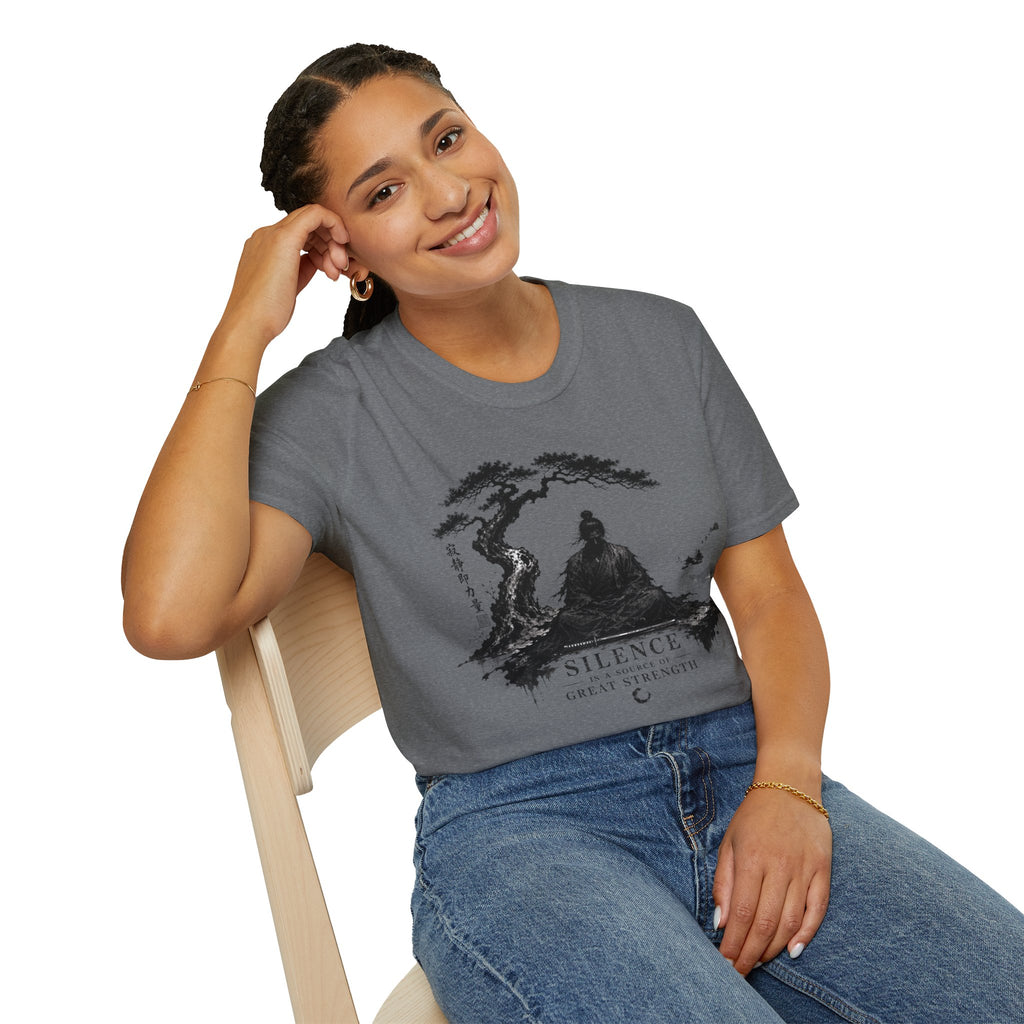 Meditation Zen T-Shirt — 'Silence Is Great Strength' Minimal Bonsai Buddha Tee