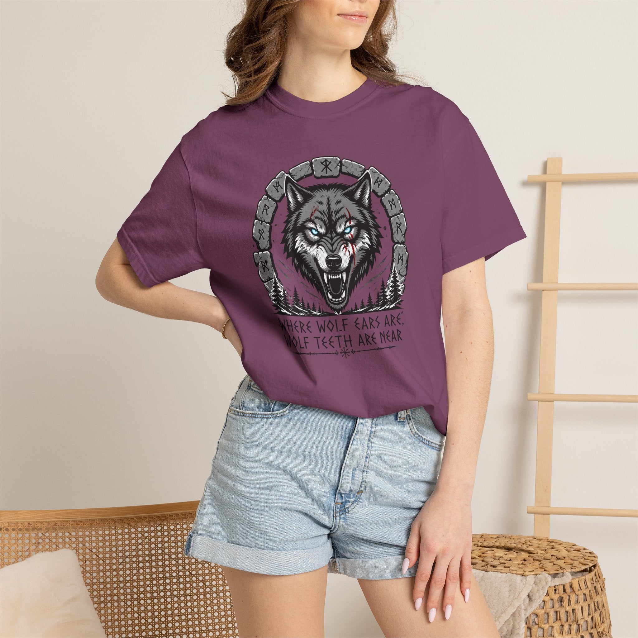 Wolf Head T-Shirt — "Where Wolf Ears Are, Wolf Teeth Are Near" Graphic Tee