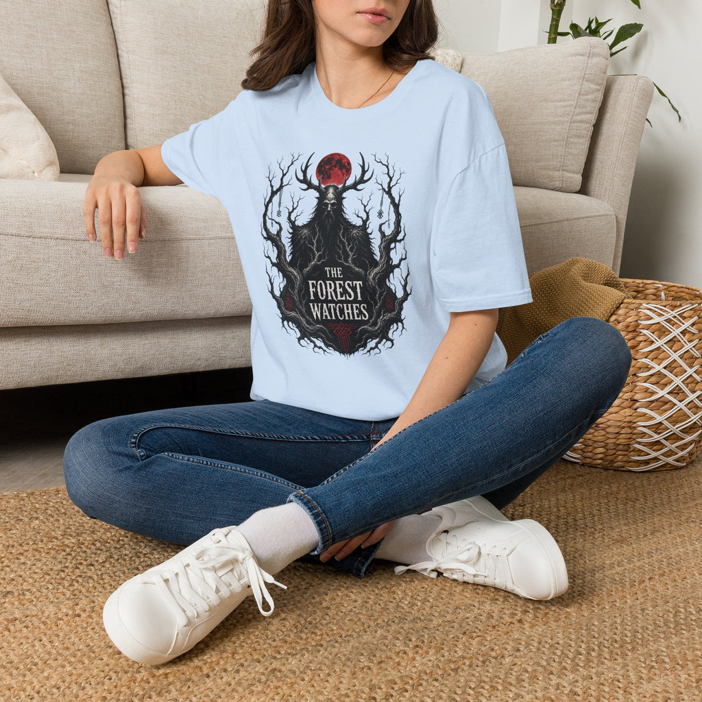 Forest Watcher T-Shirt — 'The Forest Watches' Red Moon Deer Spirit Tee