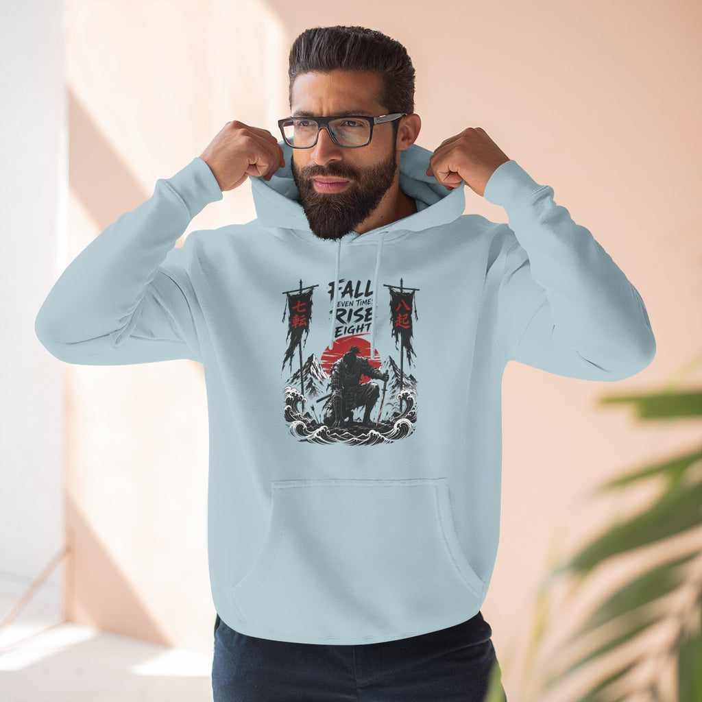 Samurai Sunset Hoodie — "Fall Rise Fight" Graphic Fleece Hoodie