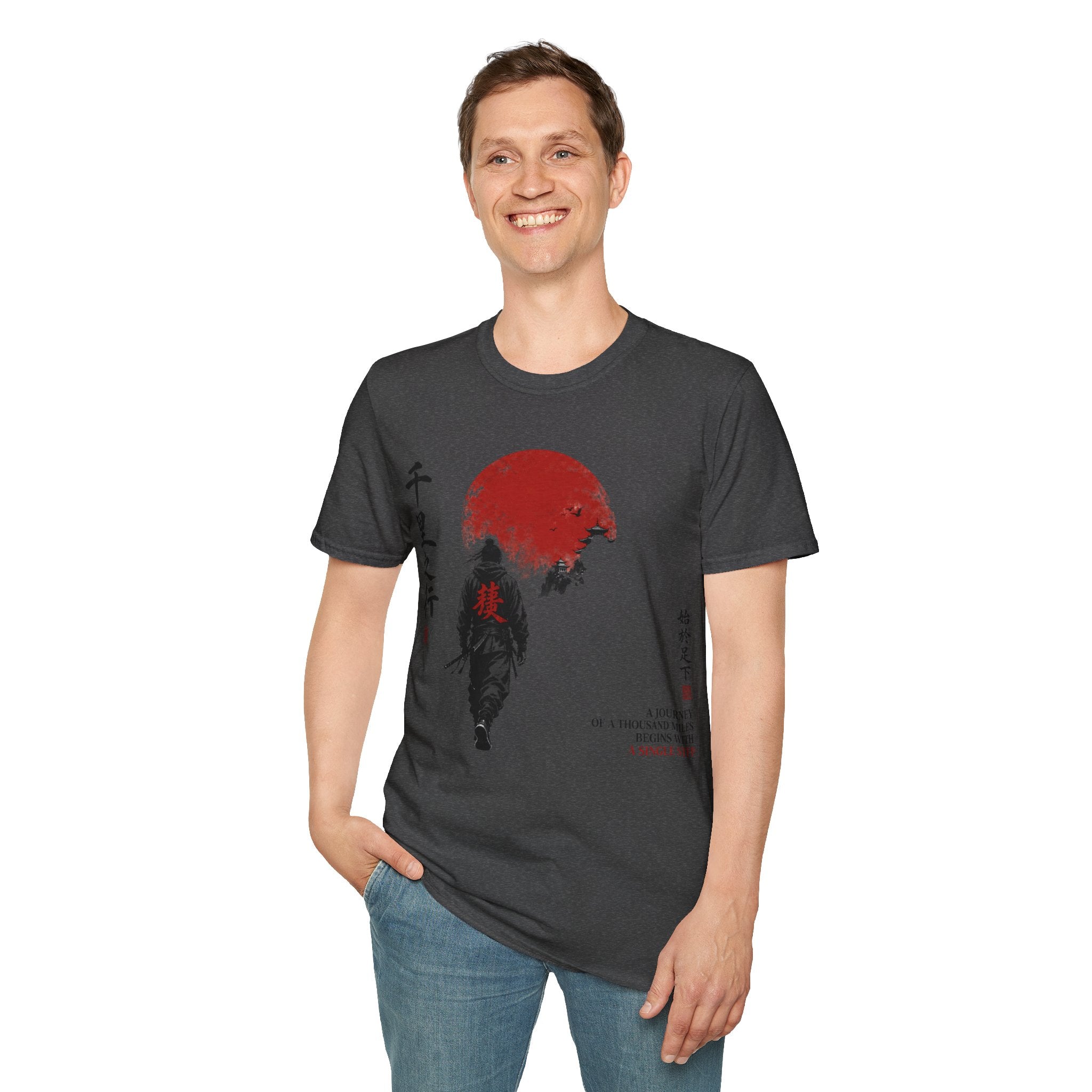 Samurai Walk T-Shirt — Red Sun Japanese Warrior Graphic