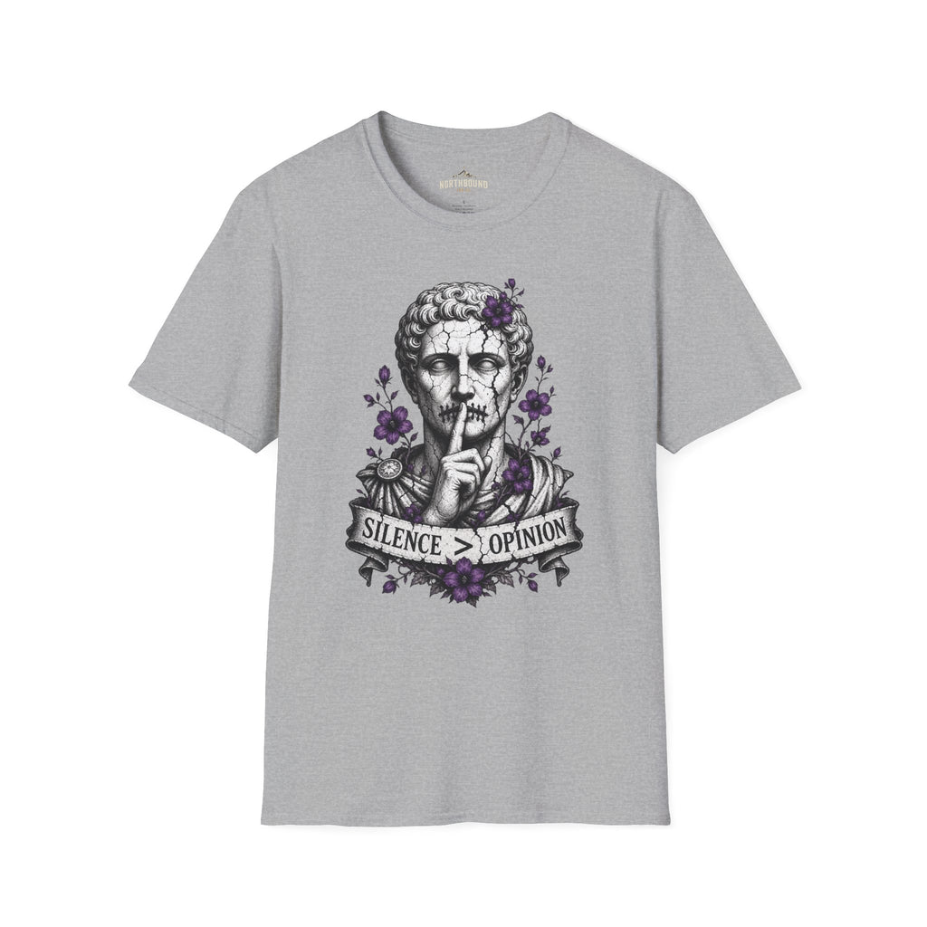 Statue 'Silence Is Opinion' T-Shirt — Gothic Floral Graphic Tee