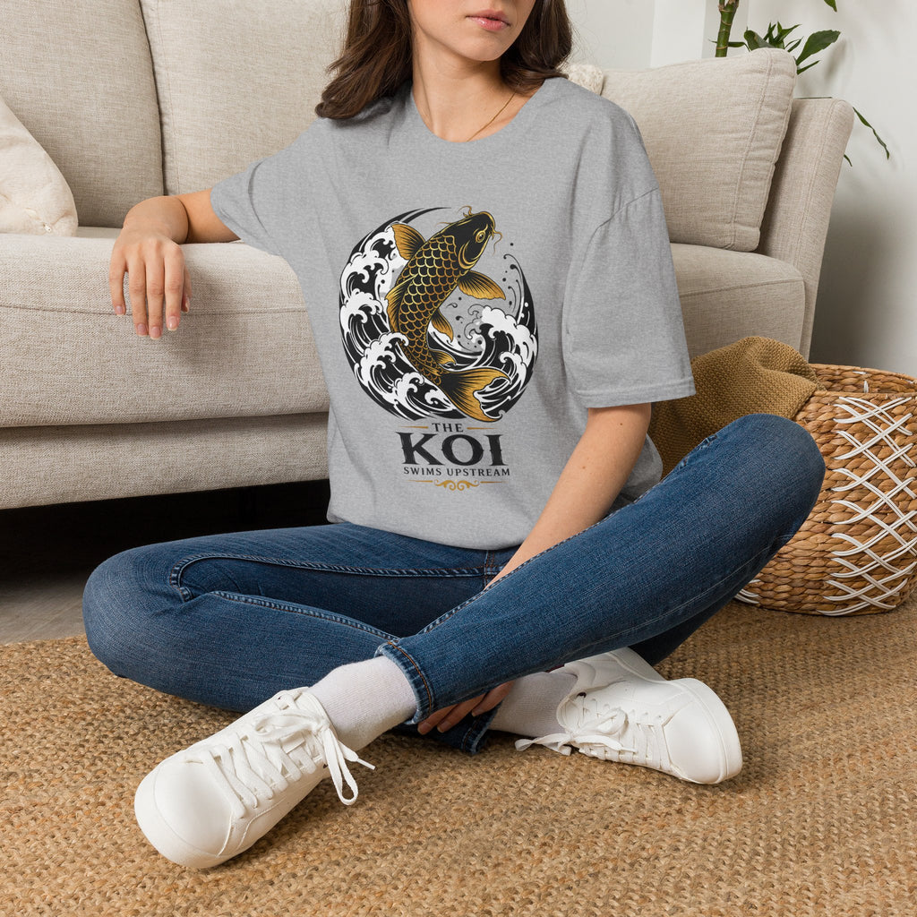 Koi Fish T-Shirt — Black & Gold Japanese Wave Graphic