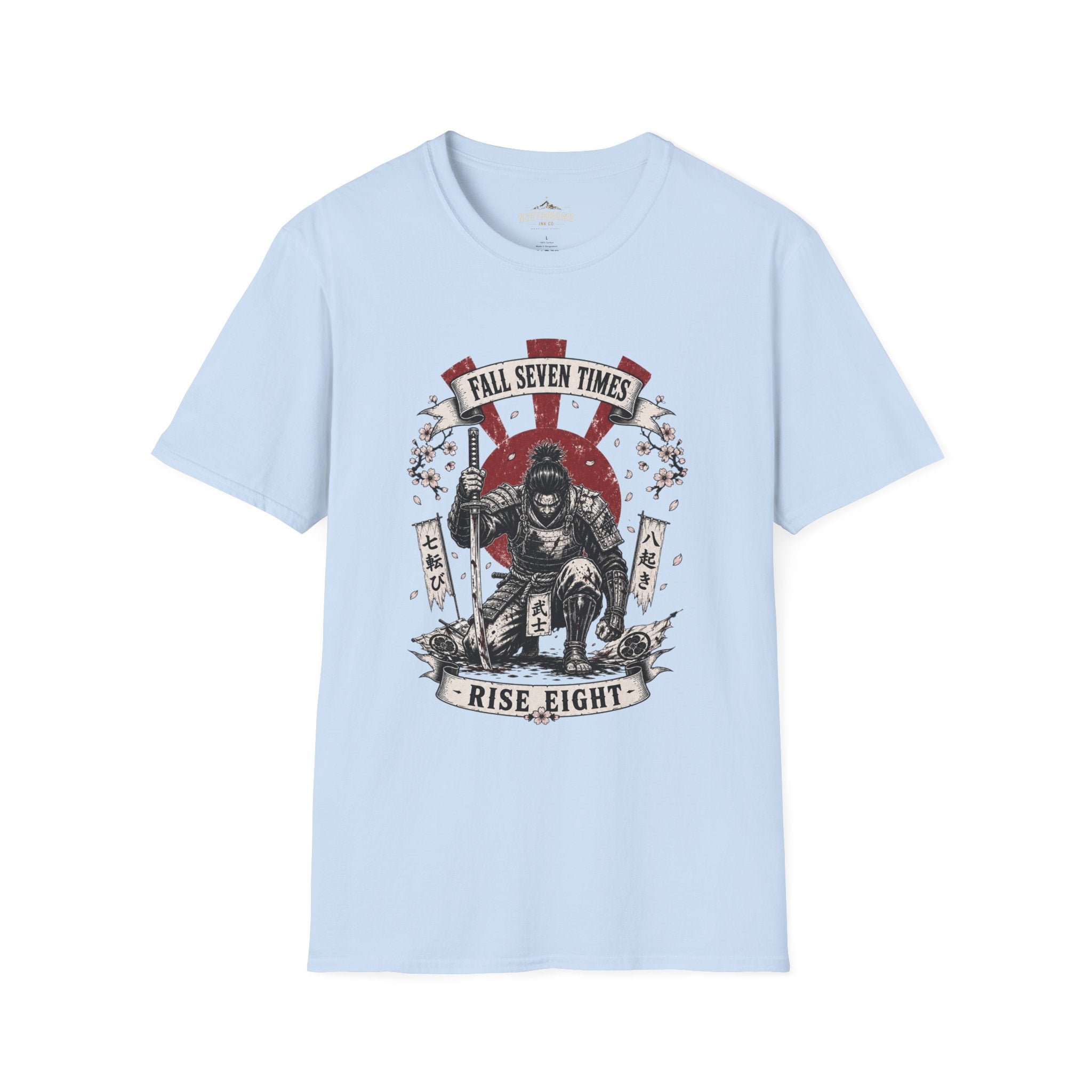 T-Shirt — “Fall Seven Times, Rise Eight” Samurai Graphic Tee