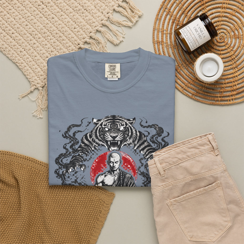 Meditation Tiger T-Shirt — "He Who Masters Himself is Strong" Zen Graphic Tee