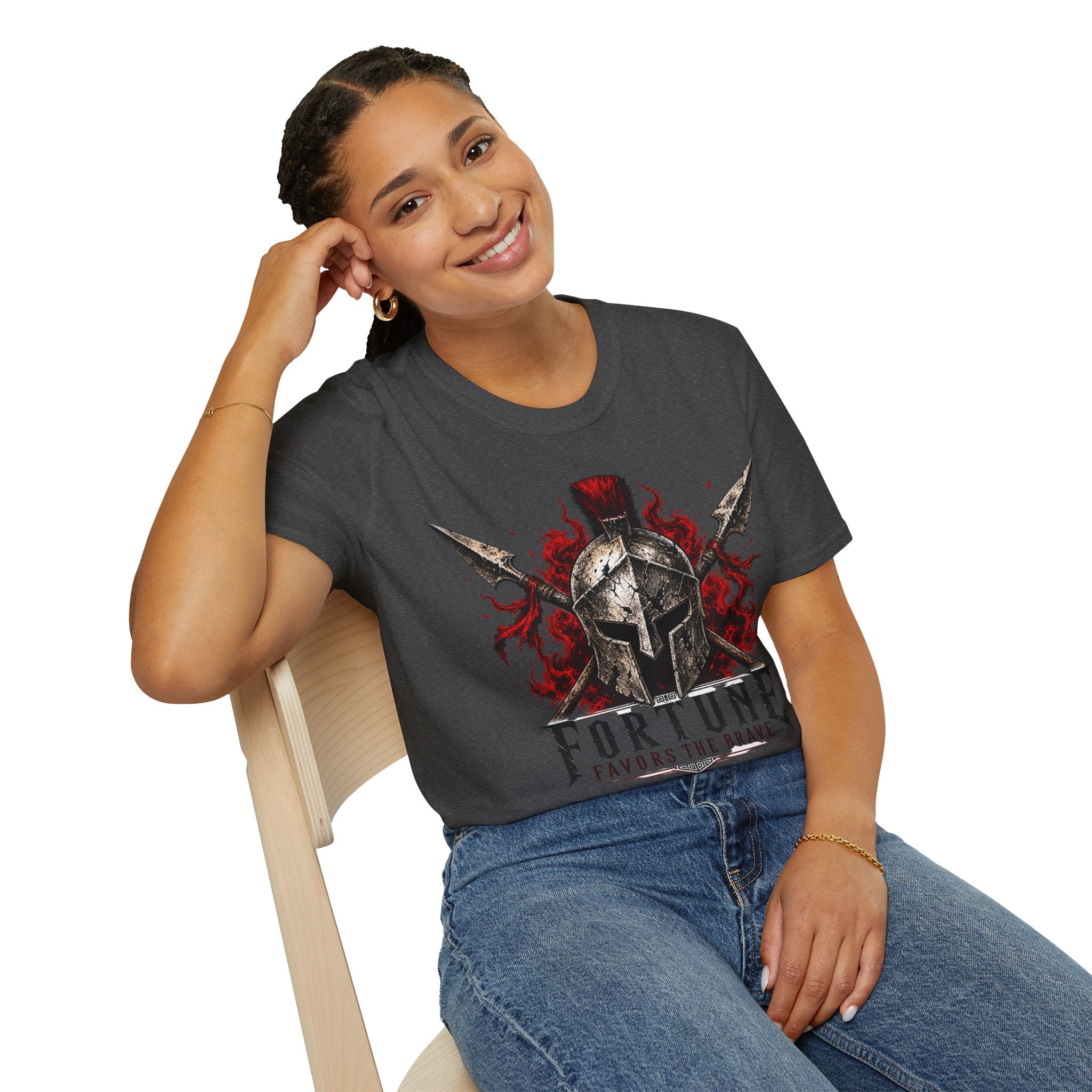 Warrior Helmet T-Shirt — "Fortune Favors the Brave" Spartan Helmet Graphic Tee