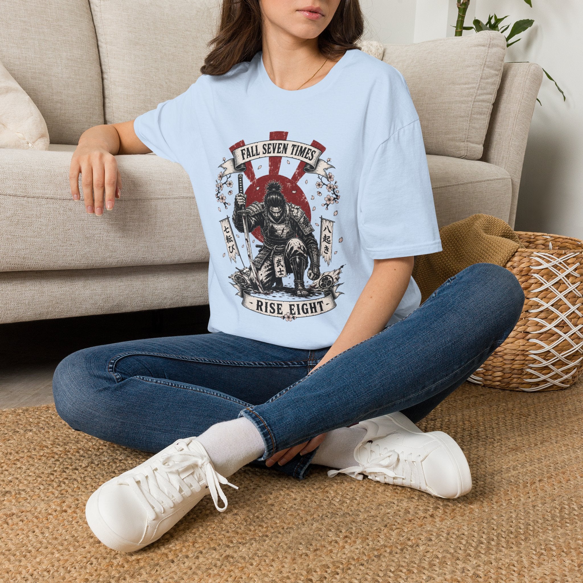 T-Shirt — “Fall Seven Times, Rise Eight” Samurai Graphic Tee