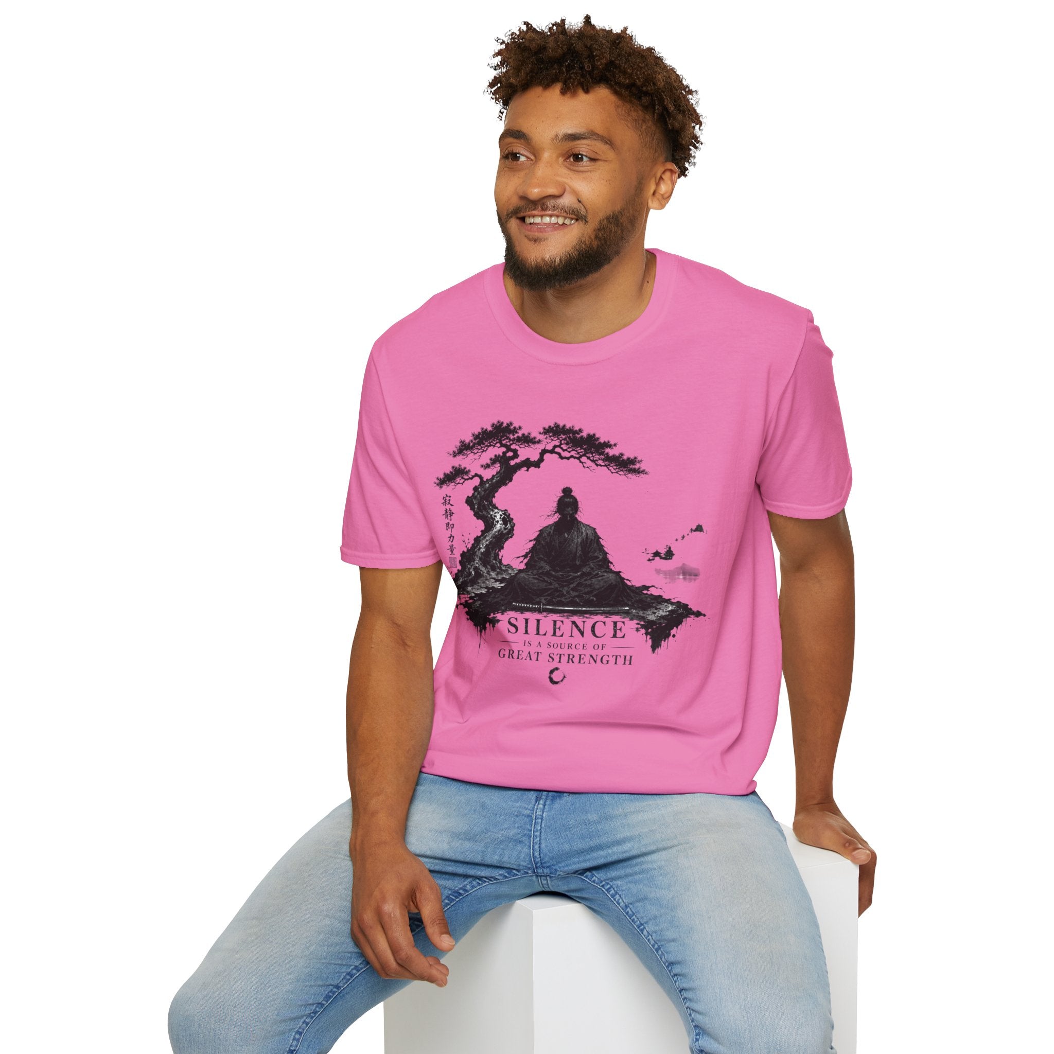 Meditation Zen T-Shirt — 'Silence Is Great Strength' Minimal Bonsai Buddha Tee