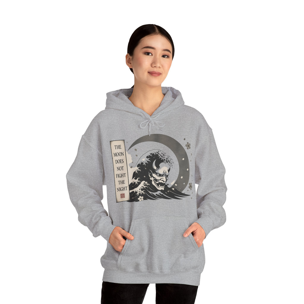 Moon Wave Hoodie — "The Moon Does Not Fright the Night" Graphic Pullover