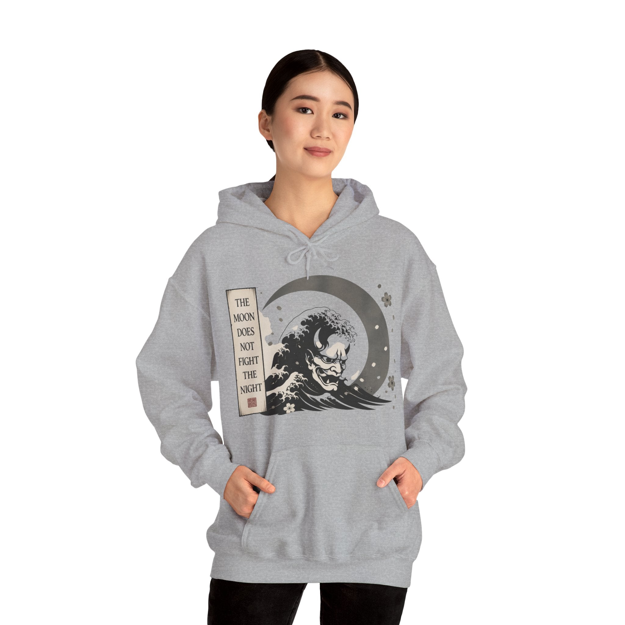 Moon Wave Hoodie — "The Moon Does Not Fright the Night" Graphic Pullover