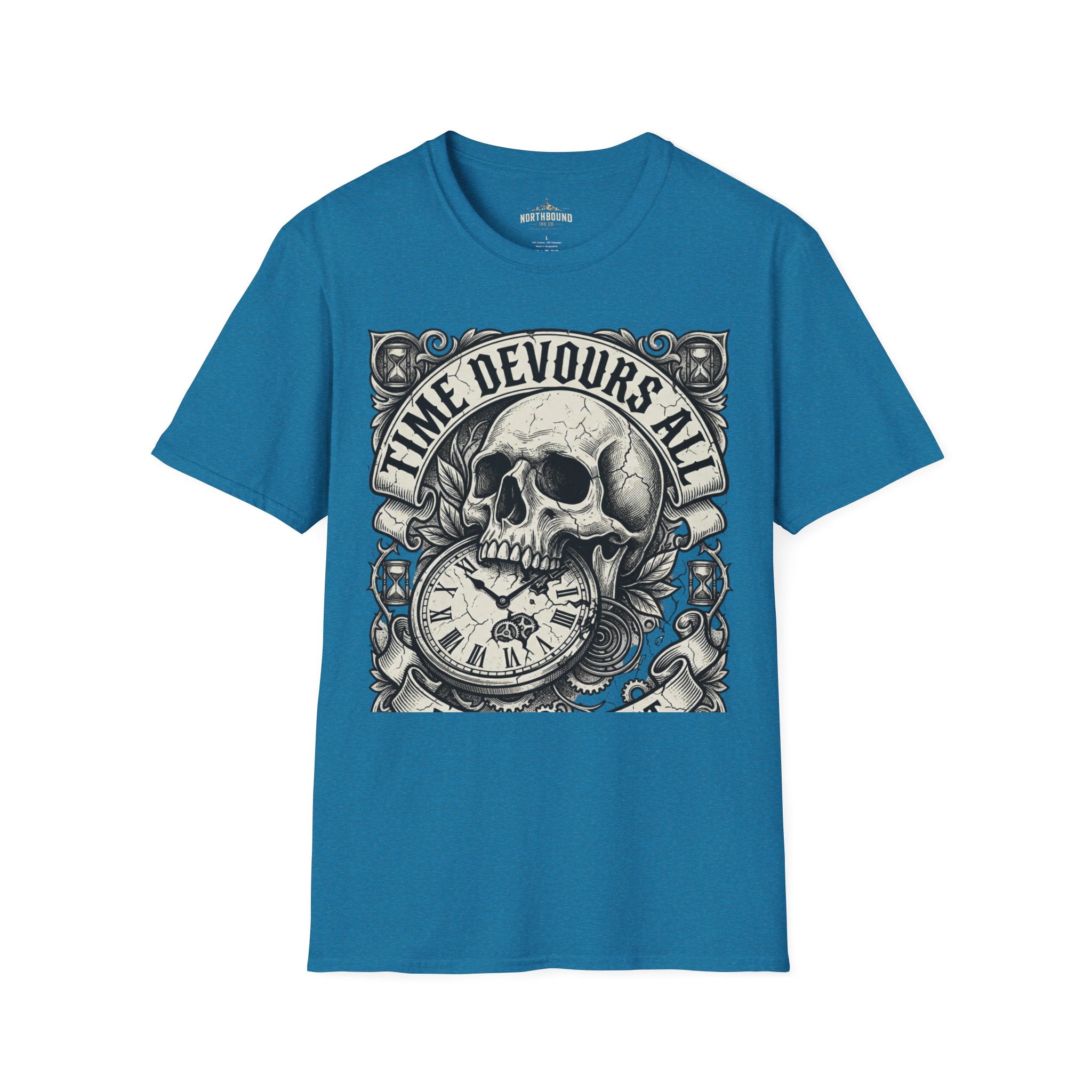 Time Devours All Skull T-Shirt – Vintage Gothic Skull & Pocket Watch Tee