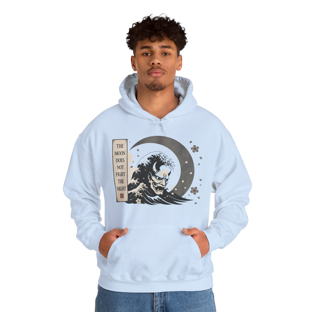 Moon Wave Hoodie — "The Moon Does Not Fright the Night" Graphic Pullover