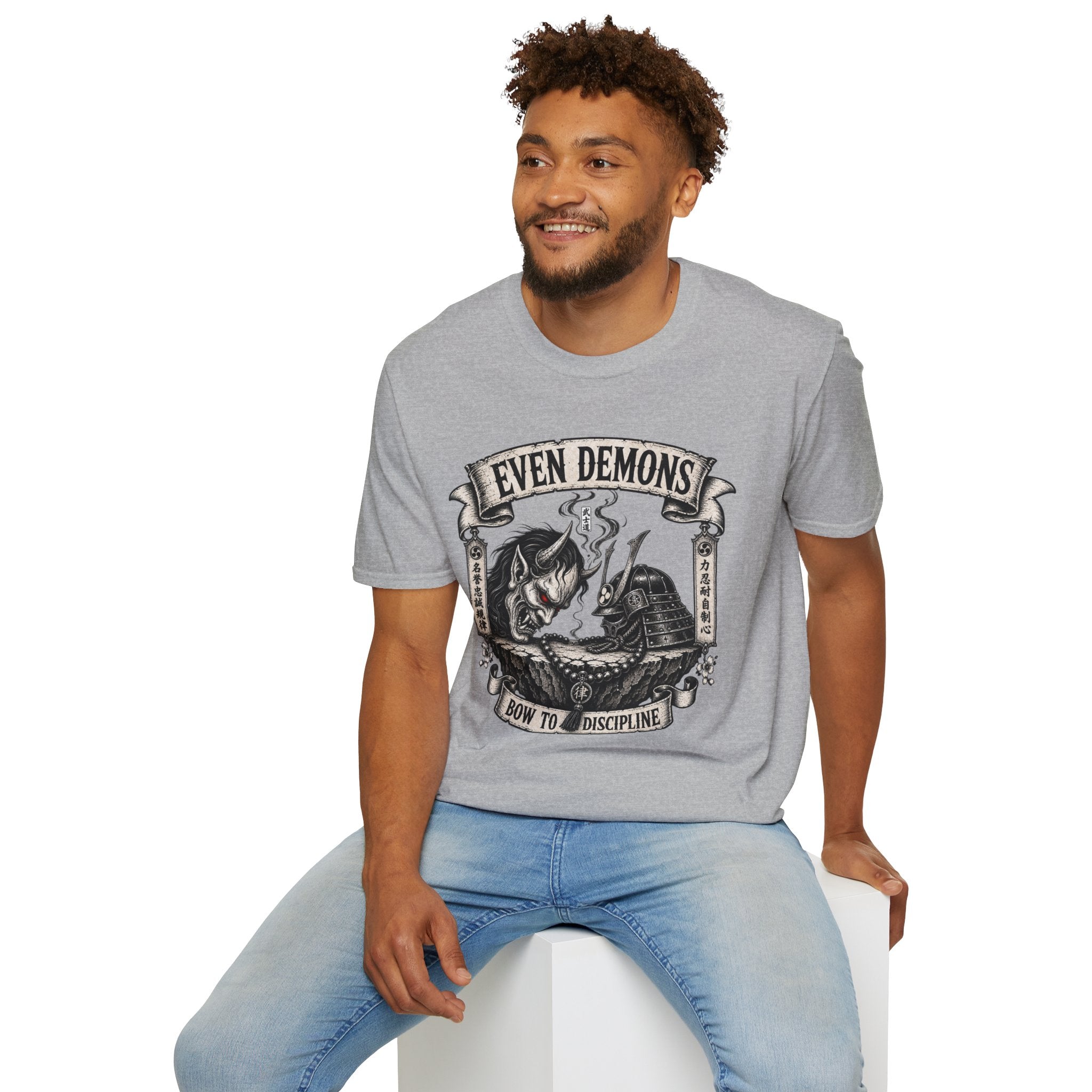 Even Demons T-Shirt — Gothic Samurai Cat Graphic Tee