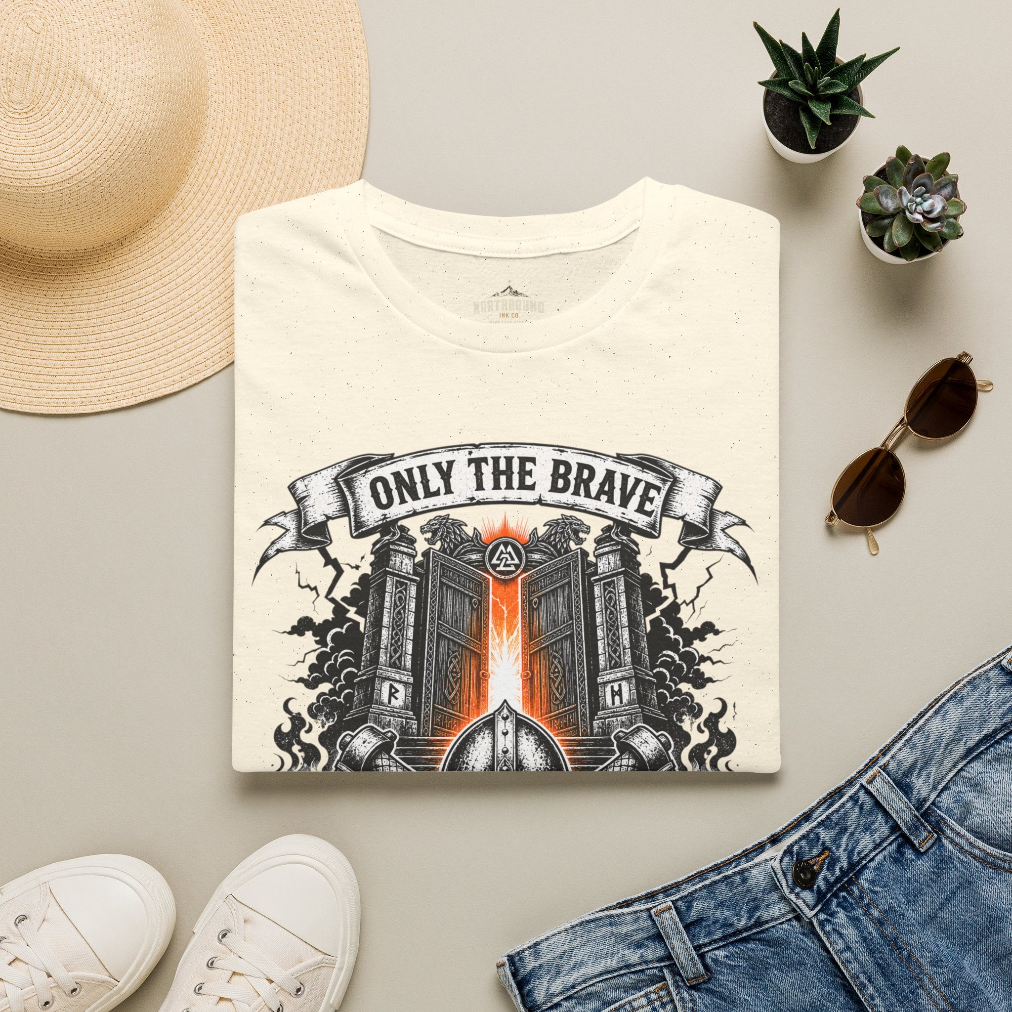 Only The Brave T-Shirt — Gothic Knight Helmet & Castle Illustration