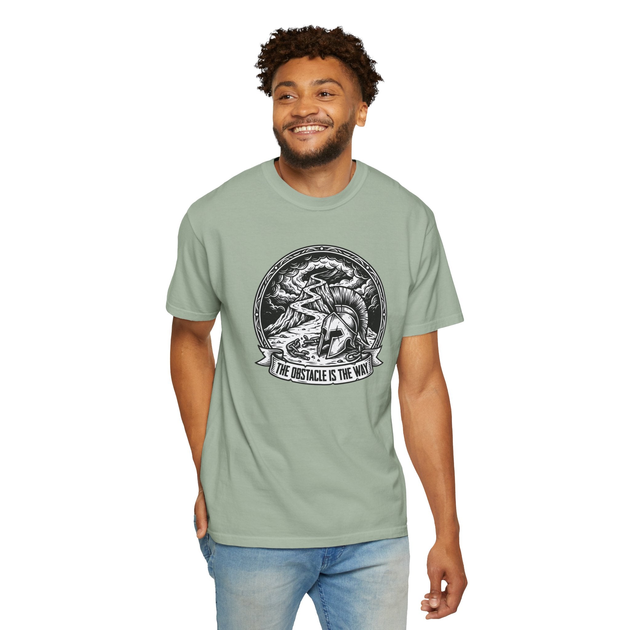 T-Shirt — 'The Obstacle Is The Way' Spartan Helmet Graphic Tee